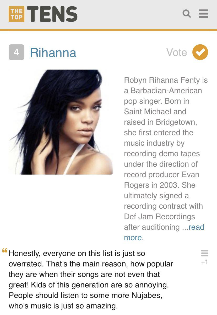 The people on TheTopTens once again fitting this subreddit perfectly