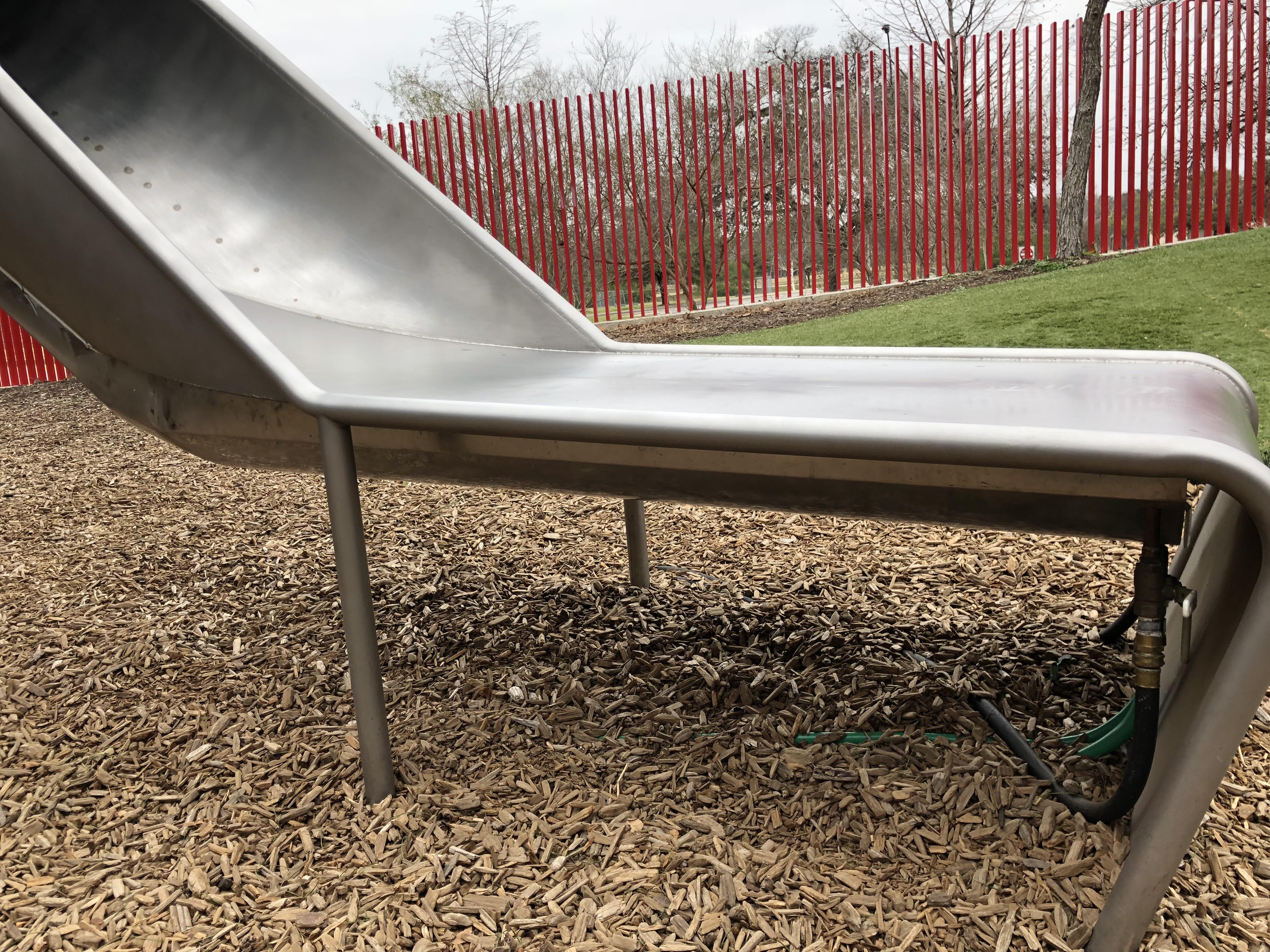 This metal slide that is water cooled so it doesn’t burn kids in the