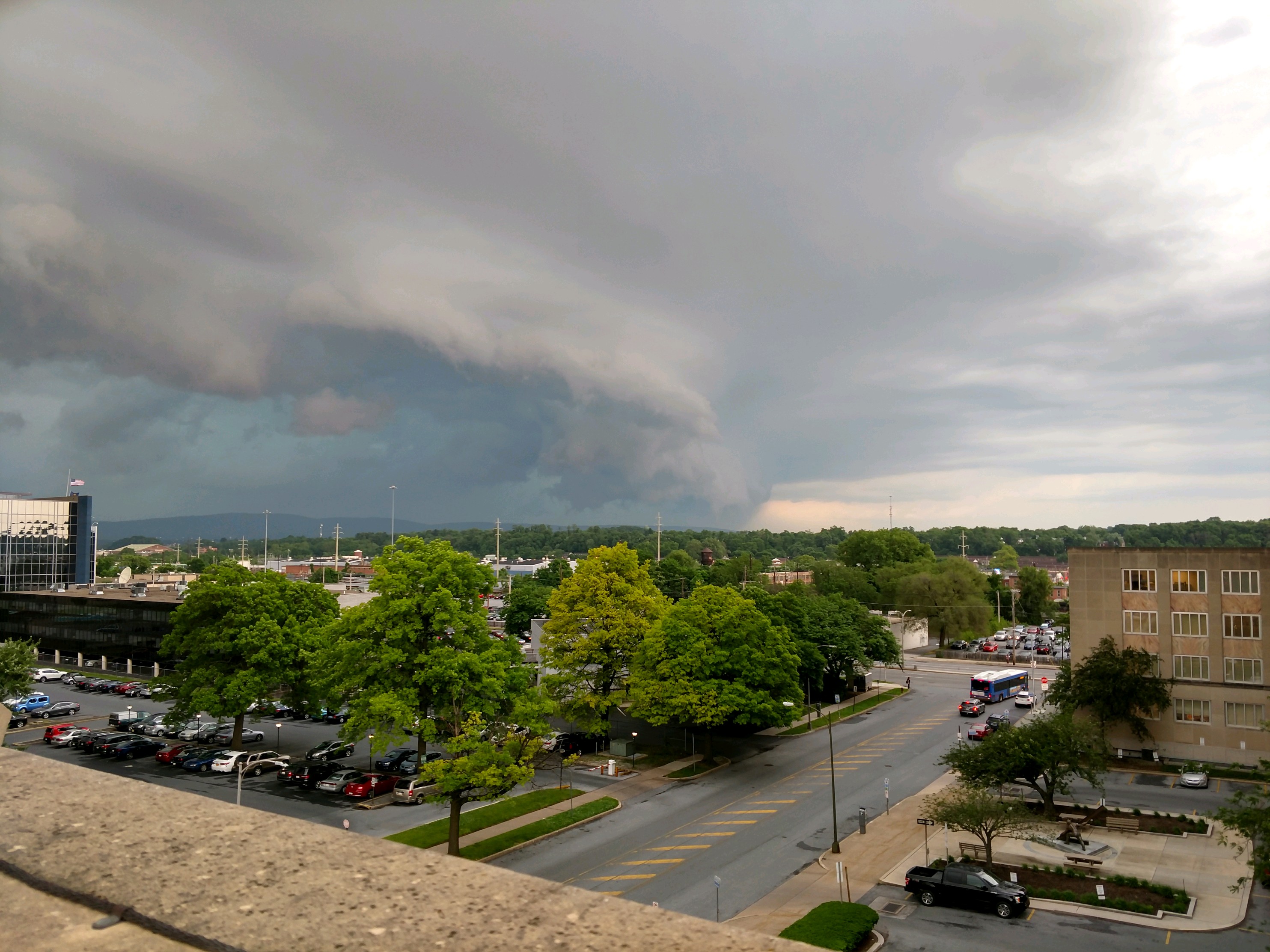 Severe thunderstorm over downtown Harrisburg, PA about an hour ago. r