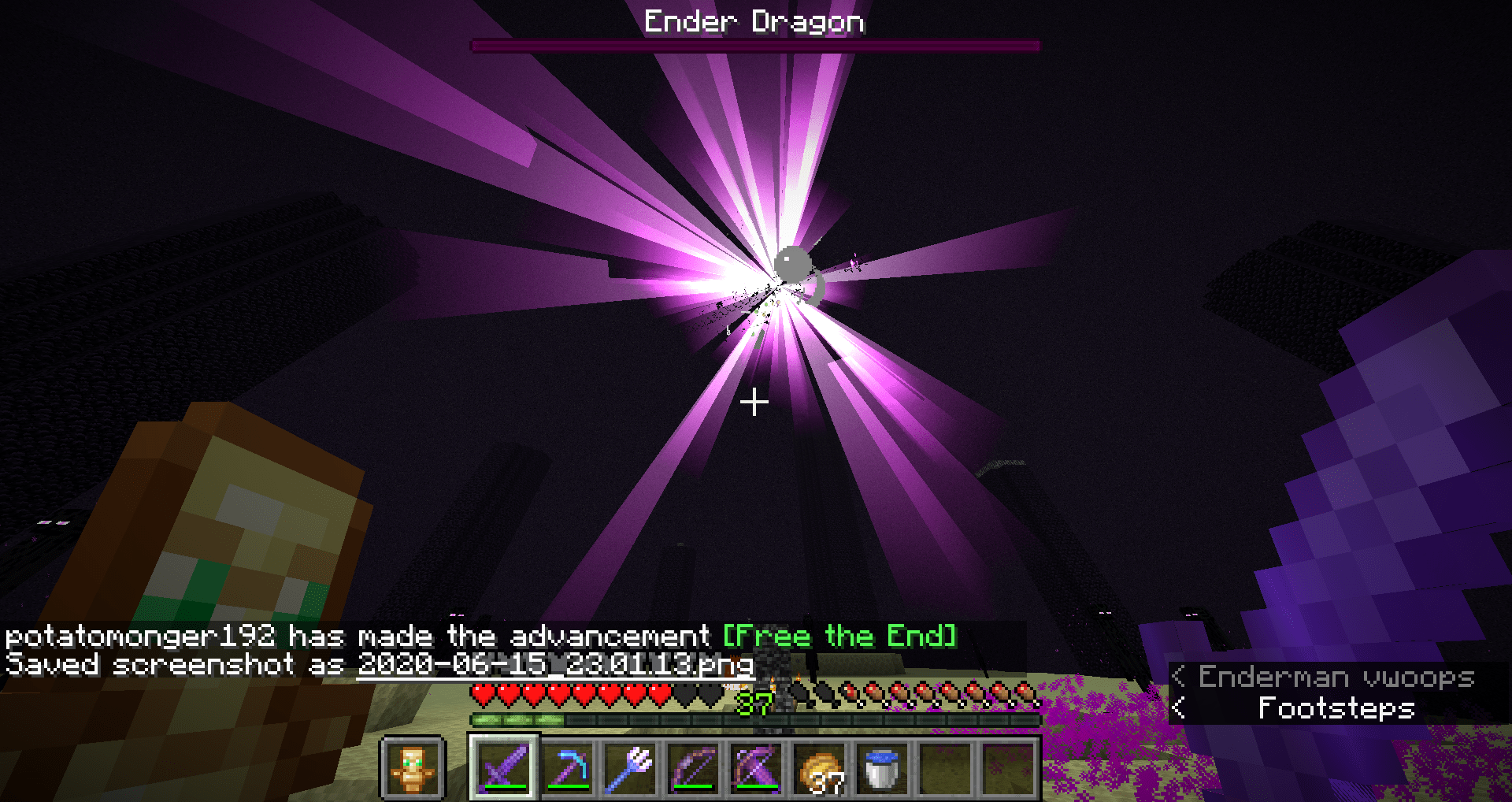 beat ender dragon for the first time EVER after playing on and off for