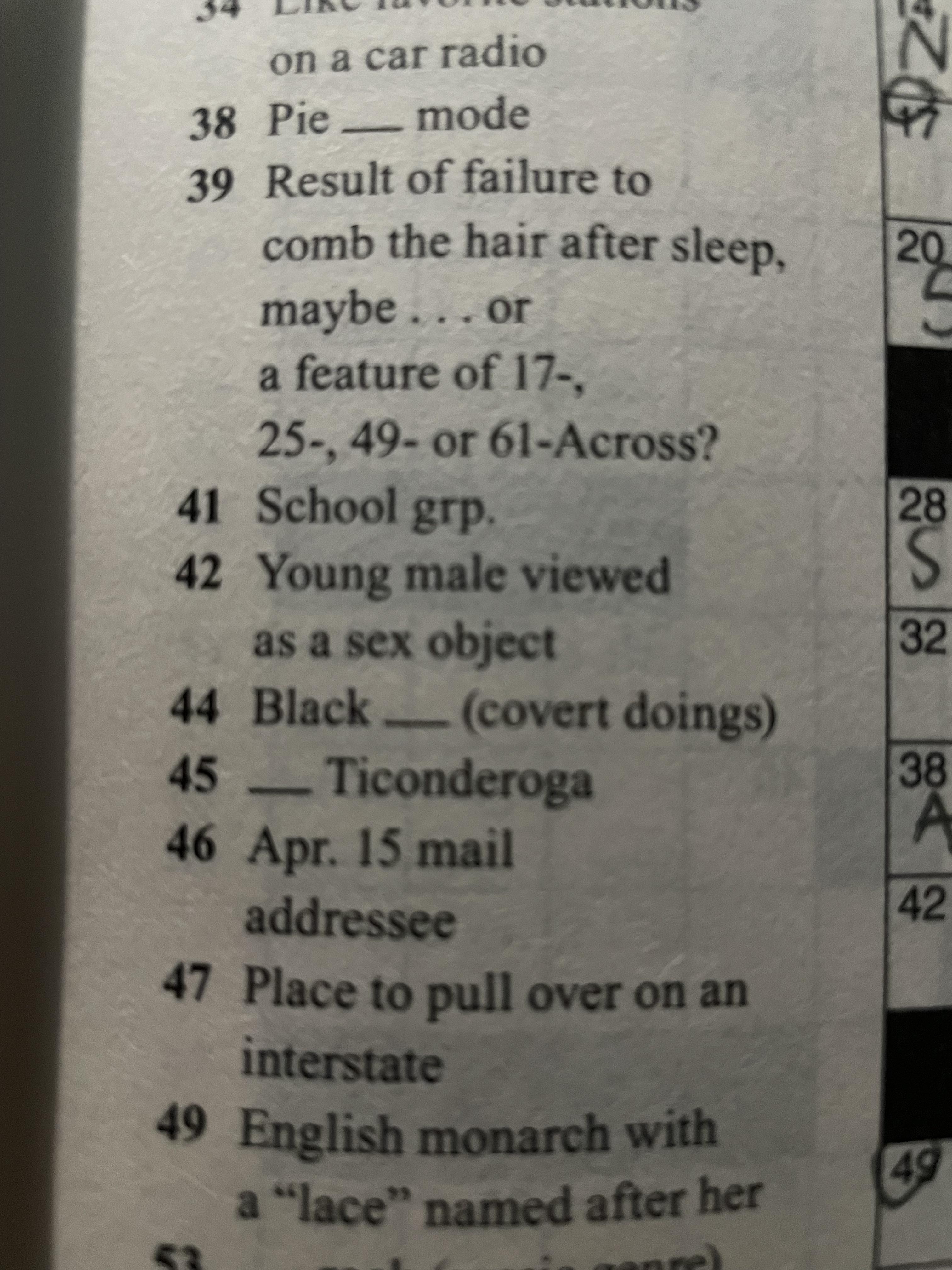 Crossword clue 42, six letters, any ideas???? r/196