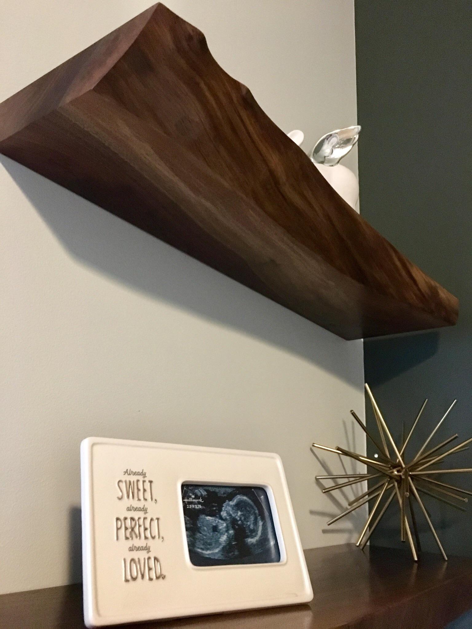 Live edge walnut shelves for the nursery r/woodworking