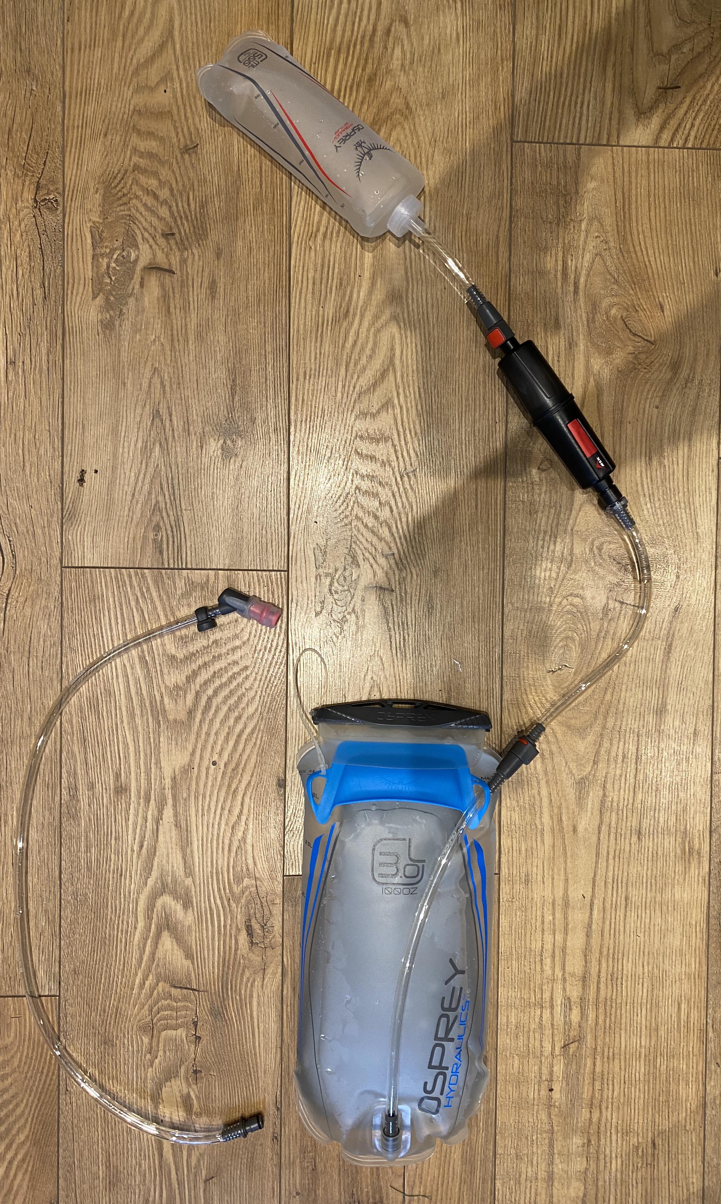 My new water filtration setup. Filling my 3l bladder with filtered