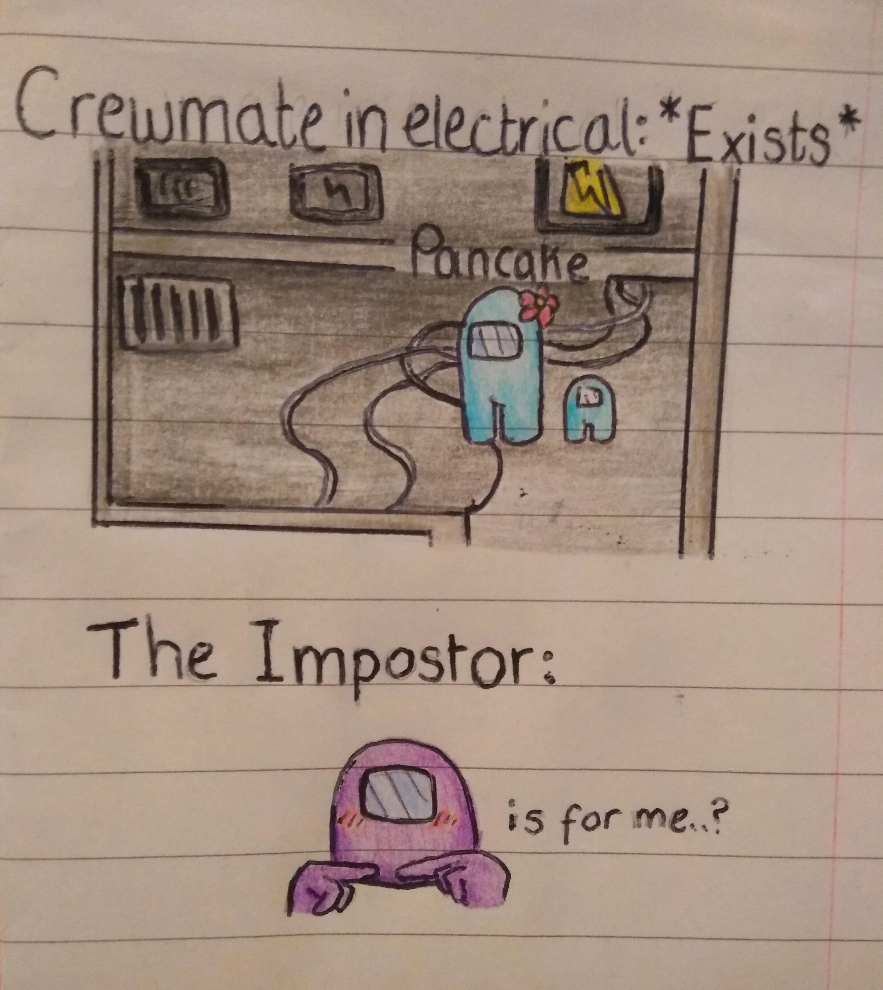 I drew an Among Us meme in my biology class because I was bored. r