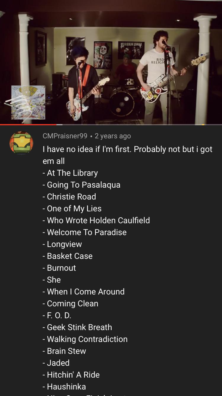 I found Camden and wrote an entire list of Green Day songs r/deepsheep