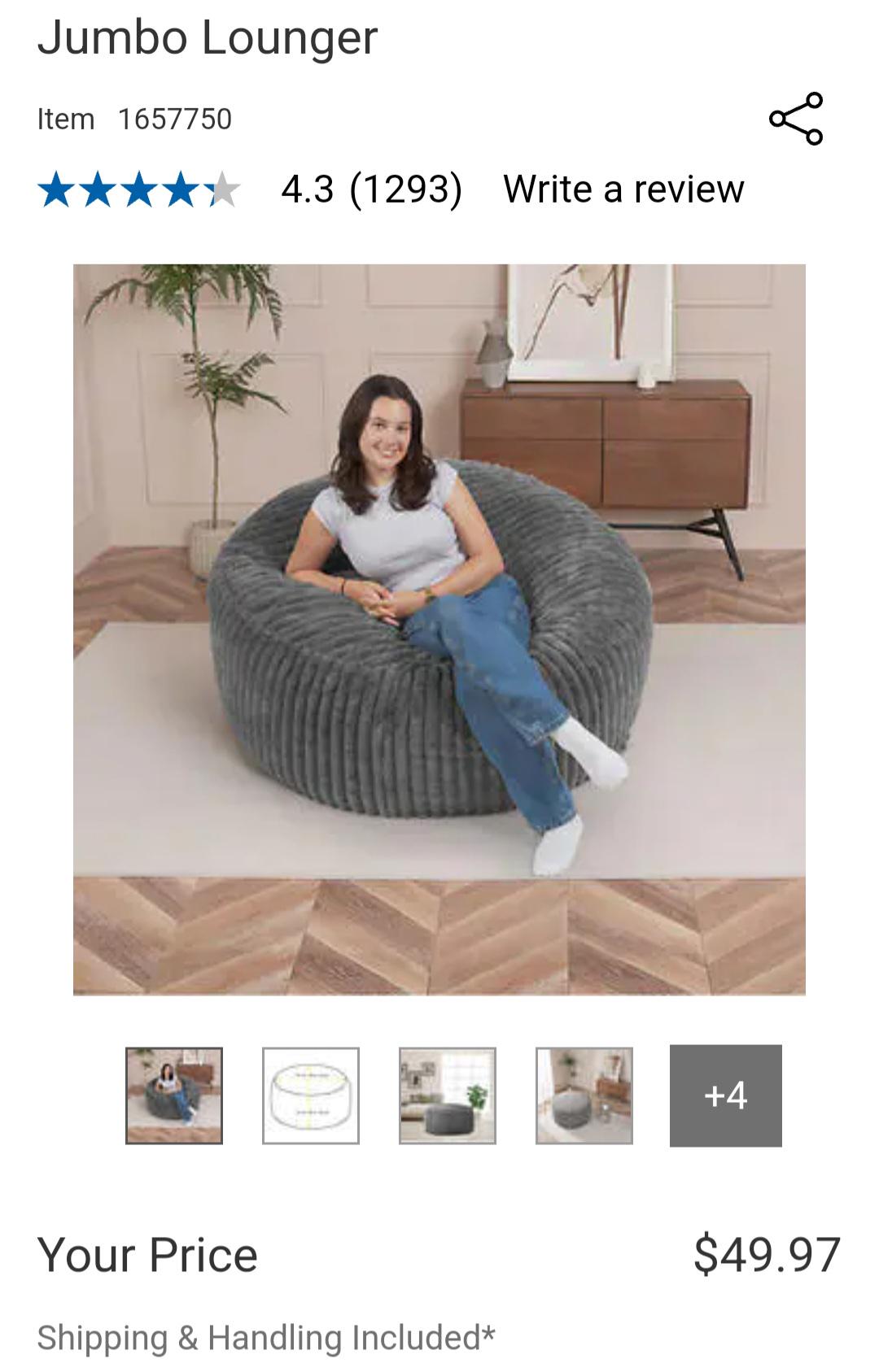 Jumbo Lounger for 49.97 on with free shipping r/Costco