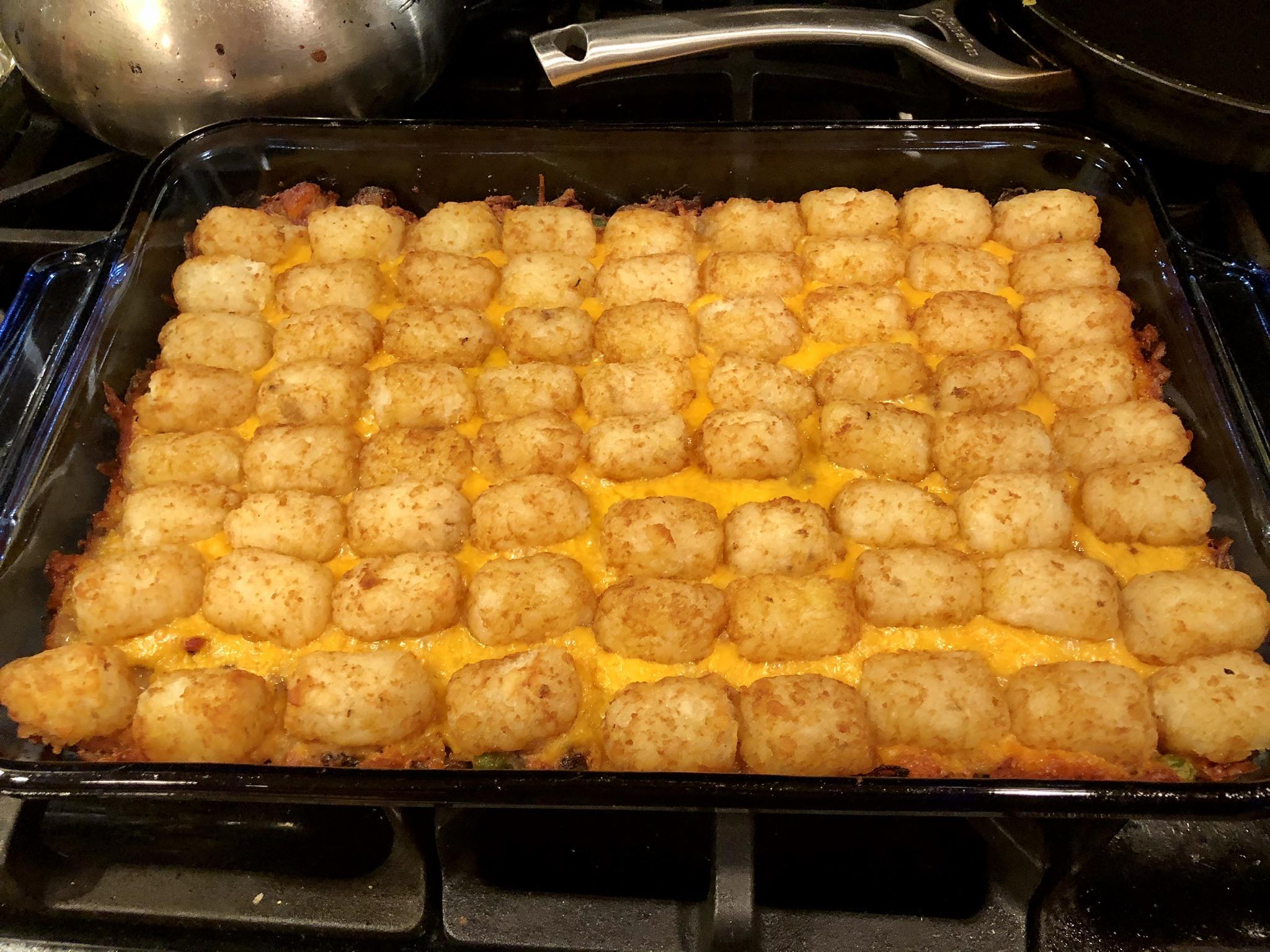 My version of Sam’s hot dish recipe, added cheddar cheese. r