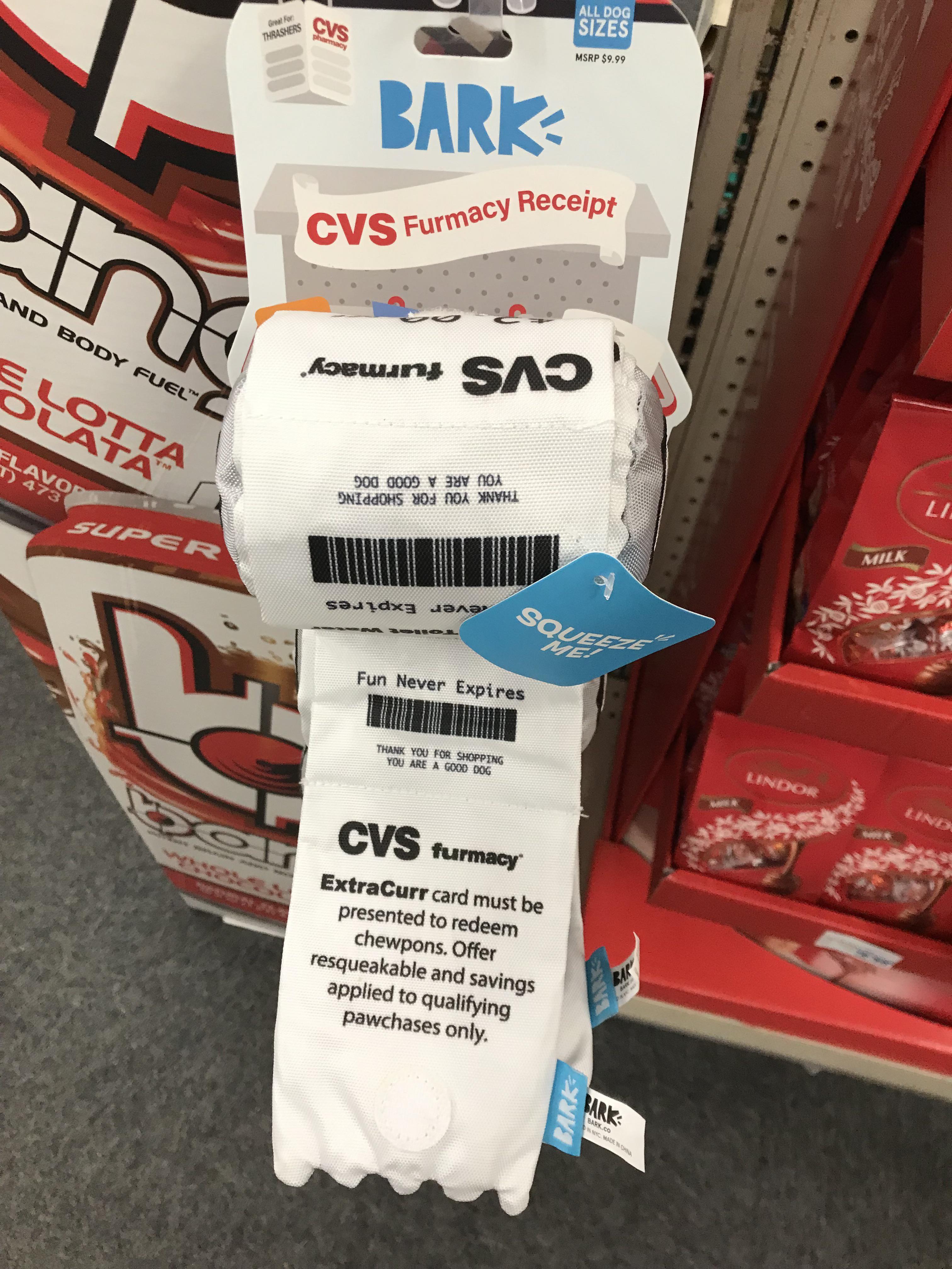 A CVS receipt chew toy for pets r/ofcoursethatsathing