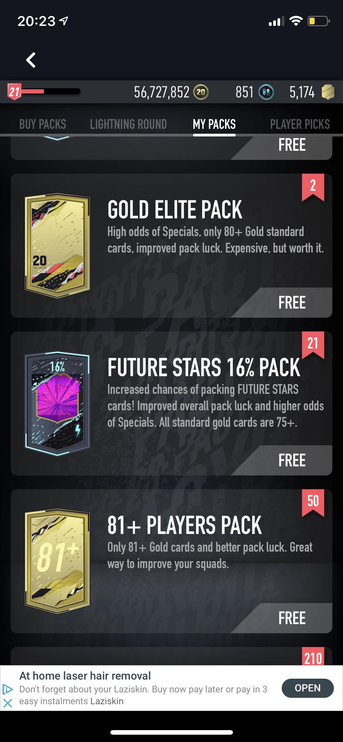 I had my guaranteed future star pack saved, then when I completed the