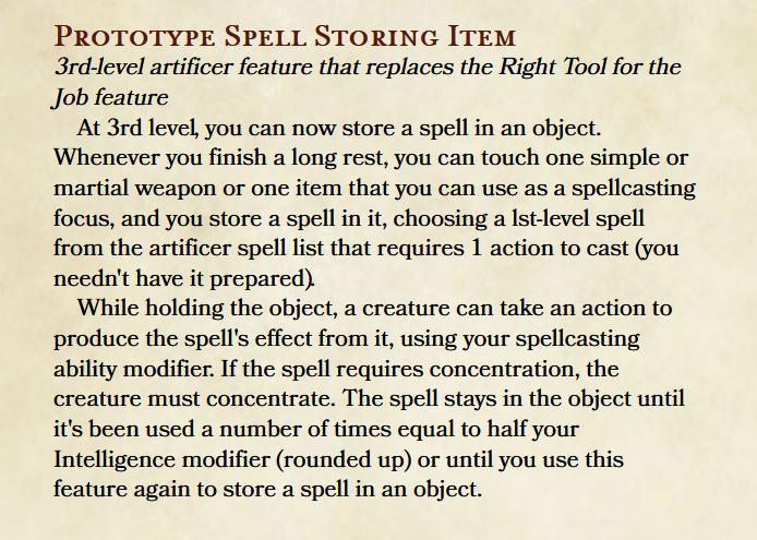 Prototype Spell Storing Item DnDHomebrew