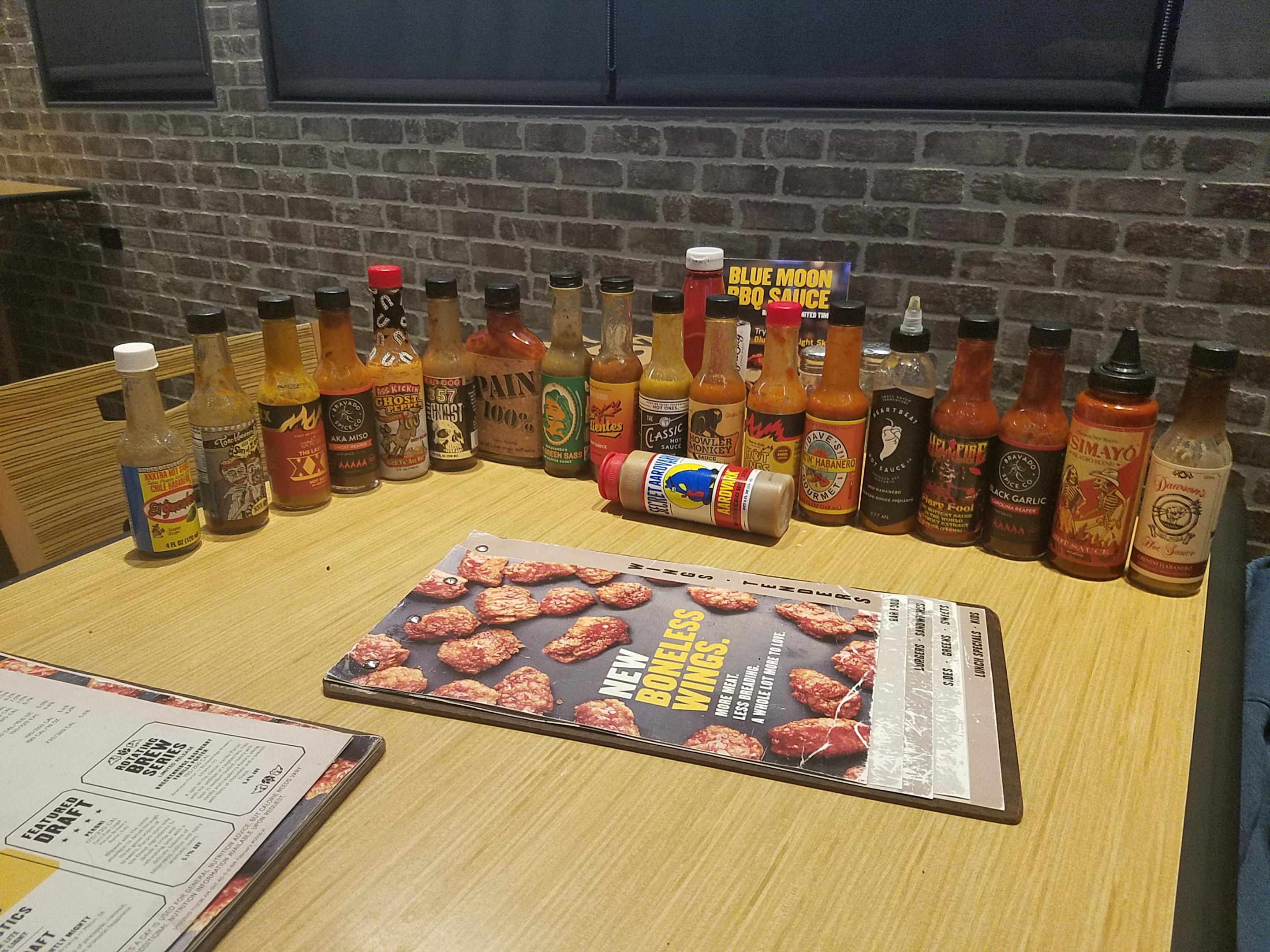 Last night at bdubs, 3 large traditional naked flats and 19 hot sauces