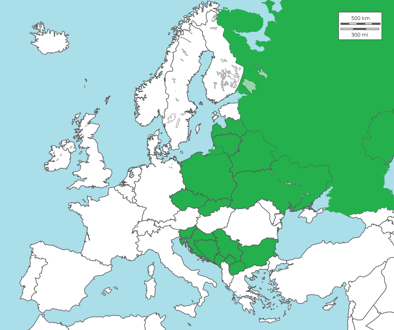 Map showing the countries where BaltoSlavic languages are spoken by