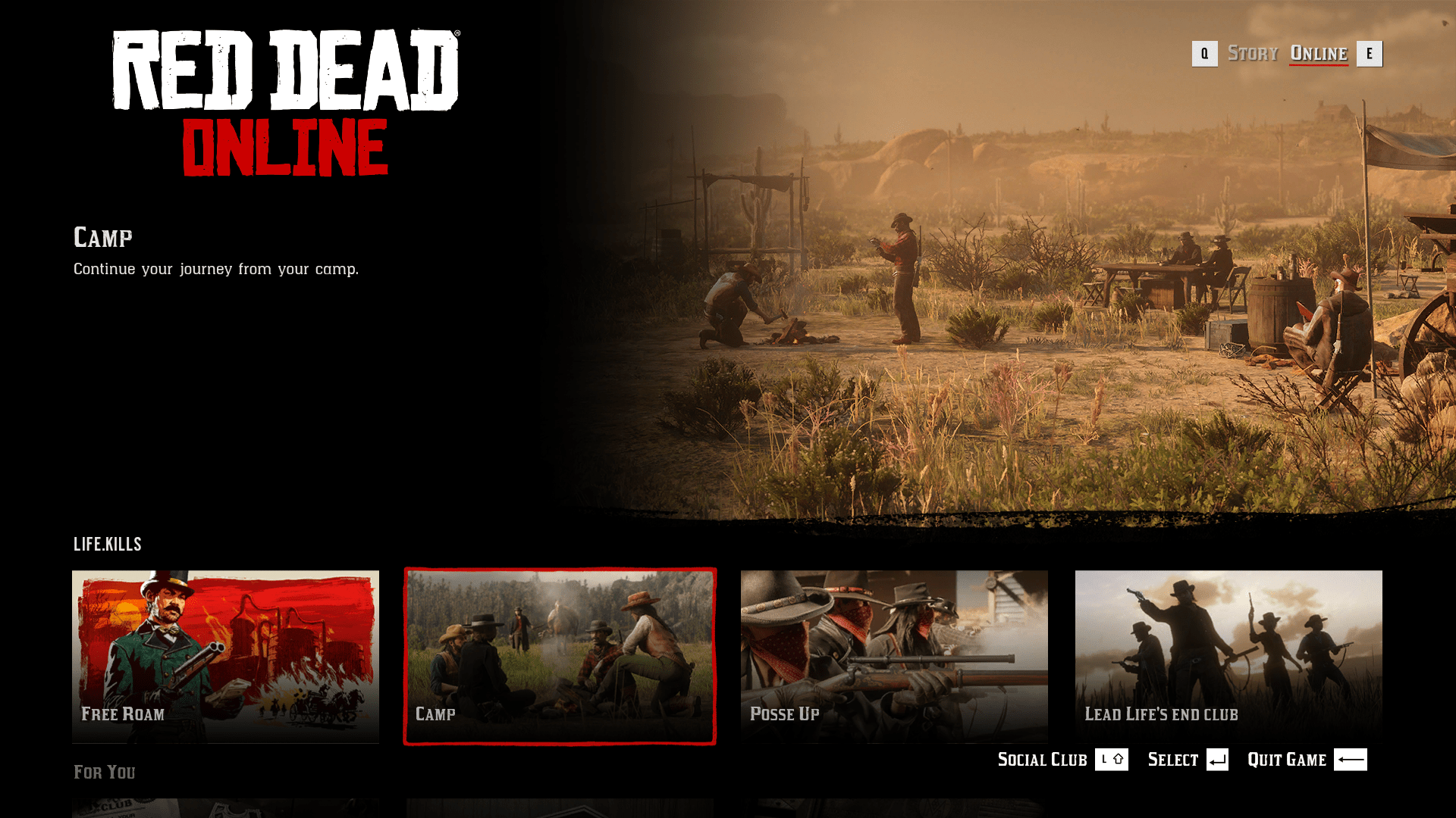 PSA New option of main menu. Start your game from your camp. r