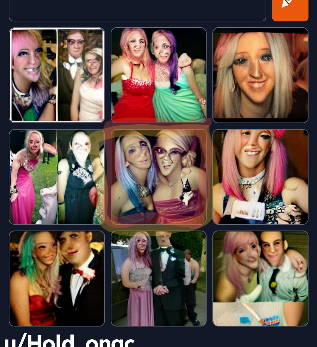 Jenna Marbles as a toothbrush at prom. Center looks like J&J face