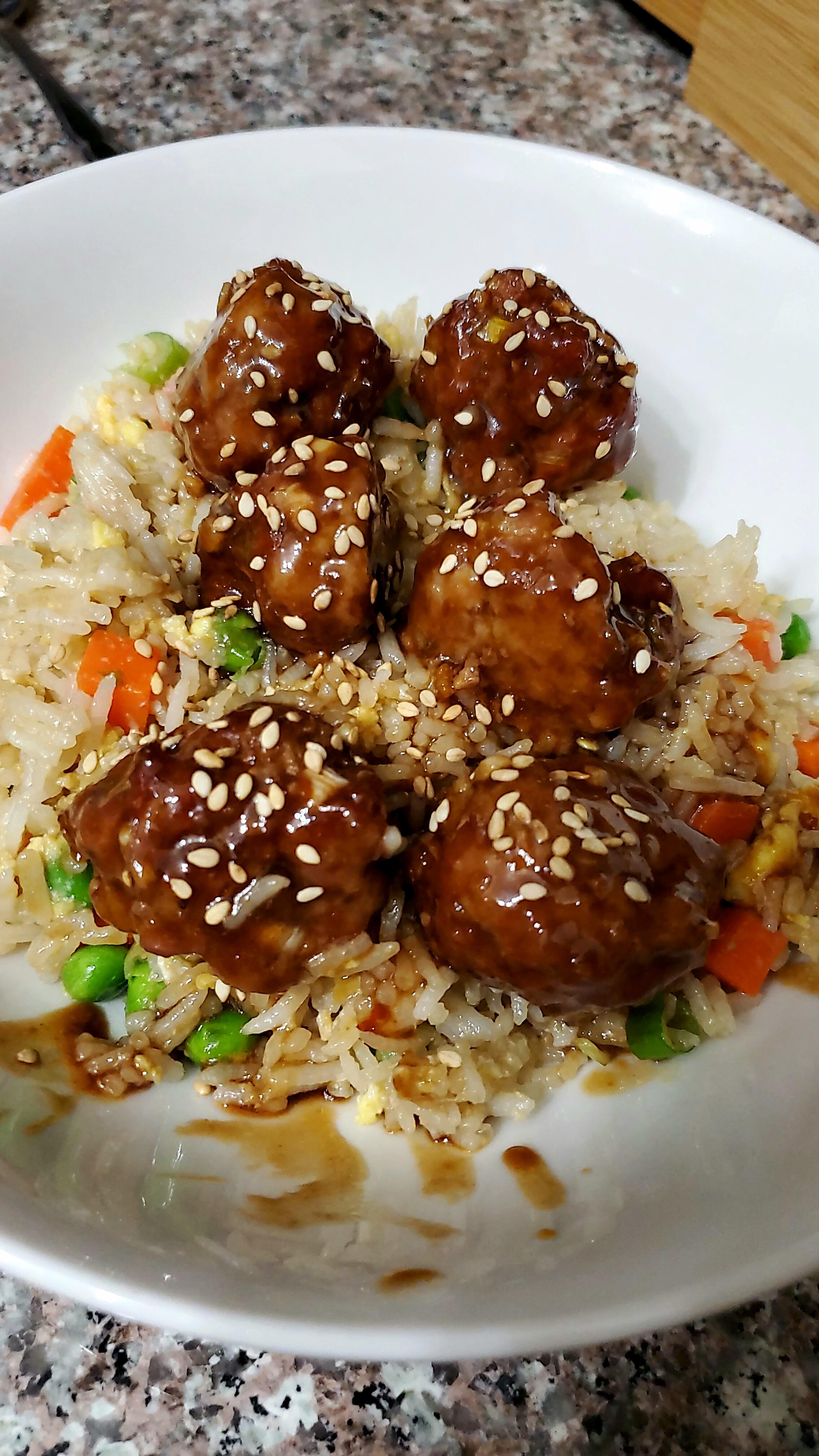 [Homemade] Asian Meatballs and Fried Rice r/food