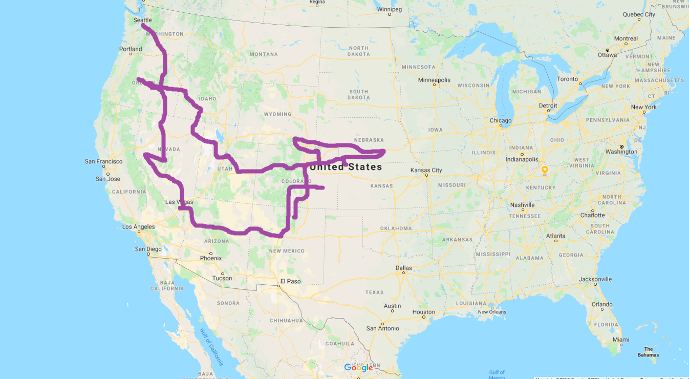 2 Miles From My Current Location My trip so far. Over 2.5 months, over 6200 miles, and 11 states