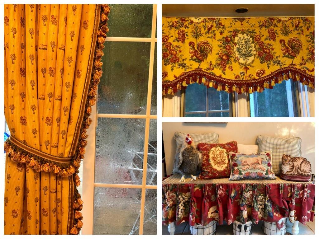 I sewed my drapes, cushion and valance all by hand! Took awhile because