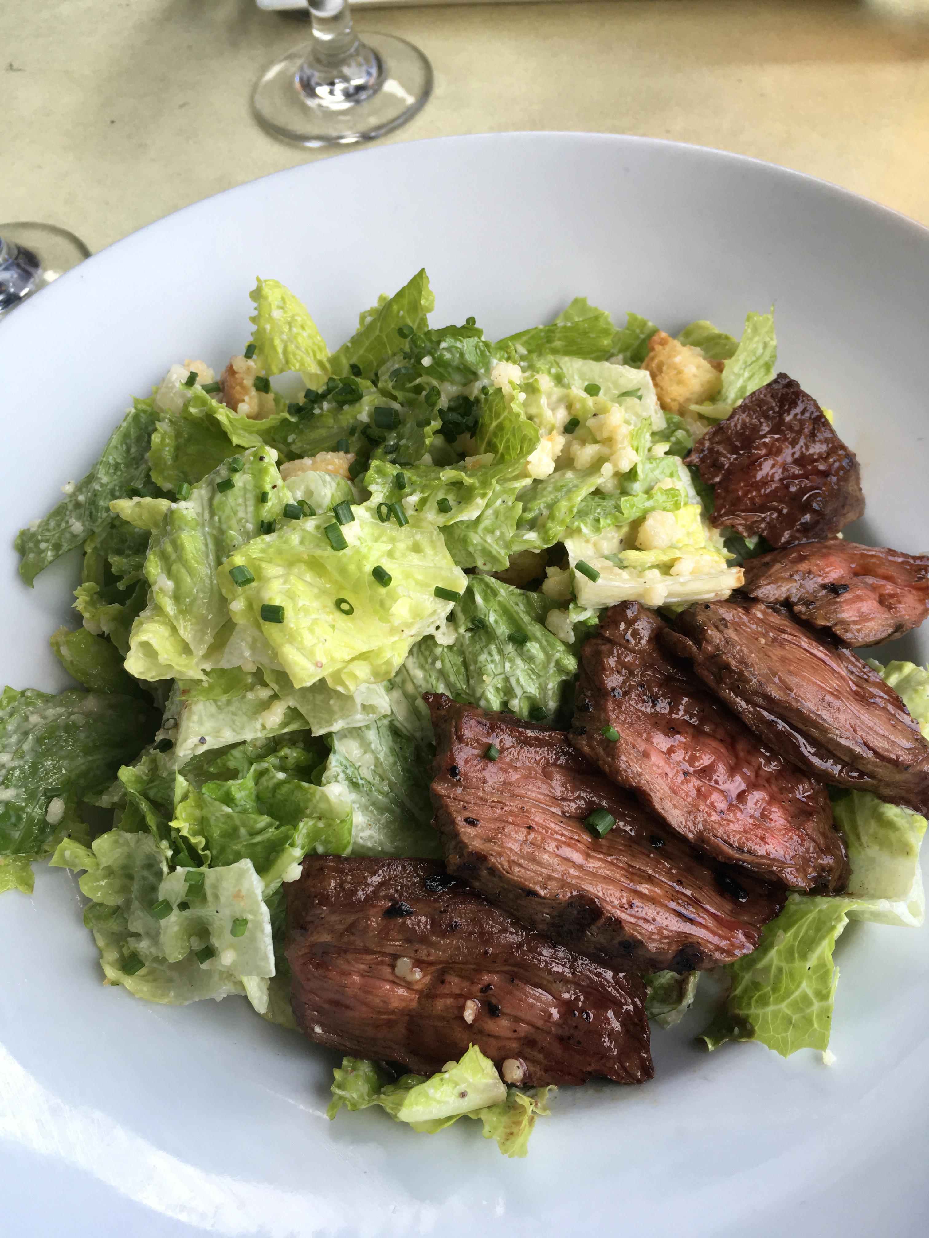 [I ate] a simple Caesar salad with grilled hanger steak food