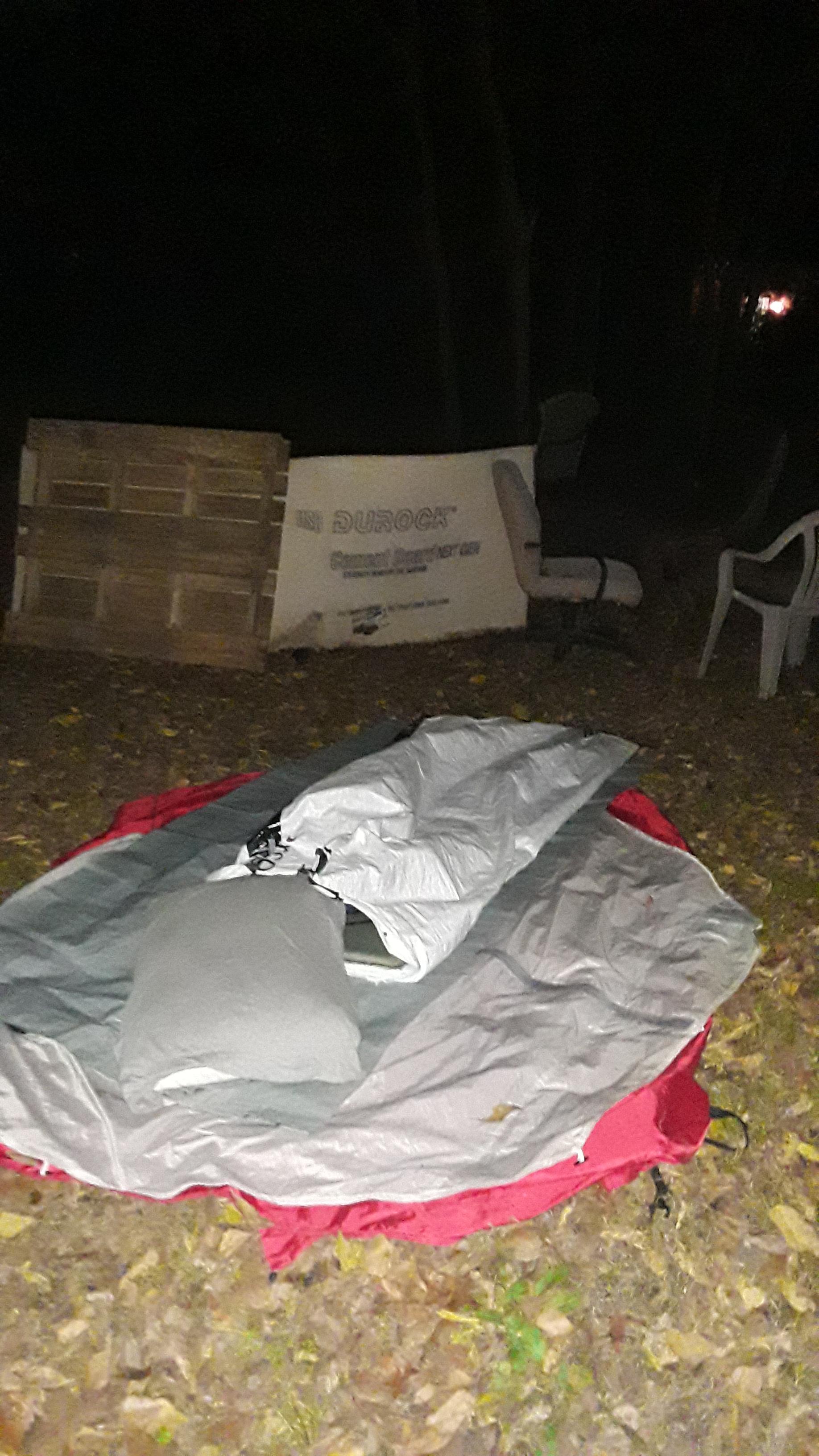 Trying out my tyvek bivy bag cover in the back yard. Worked awesome