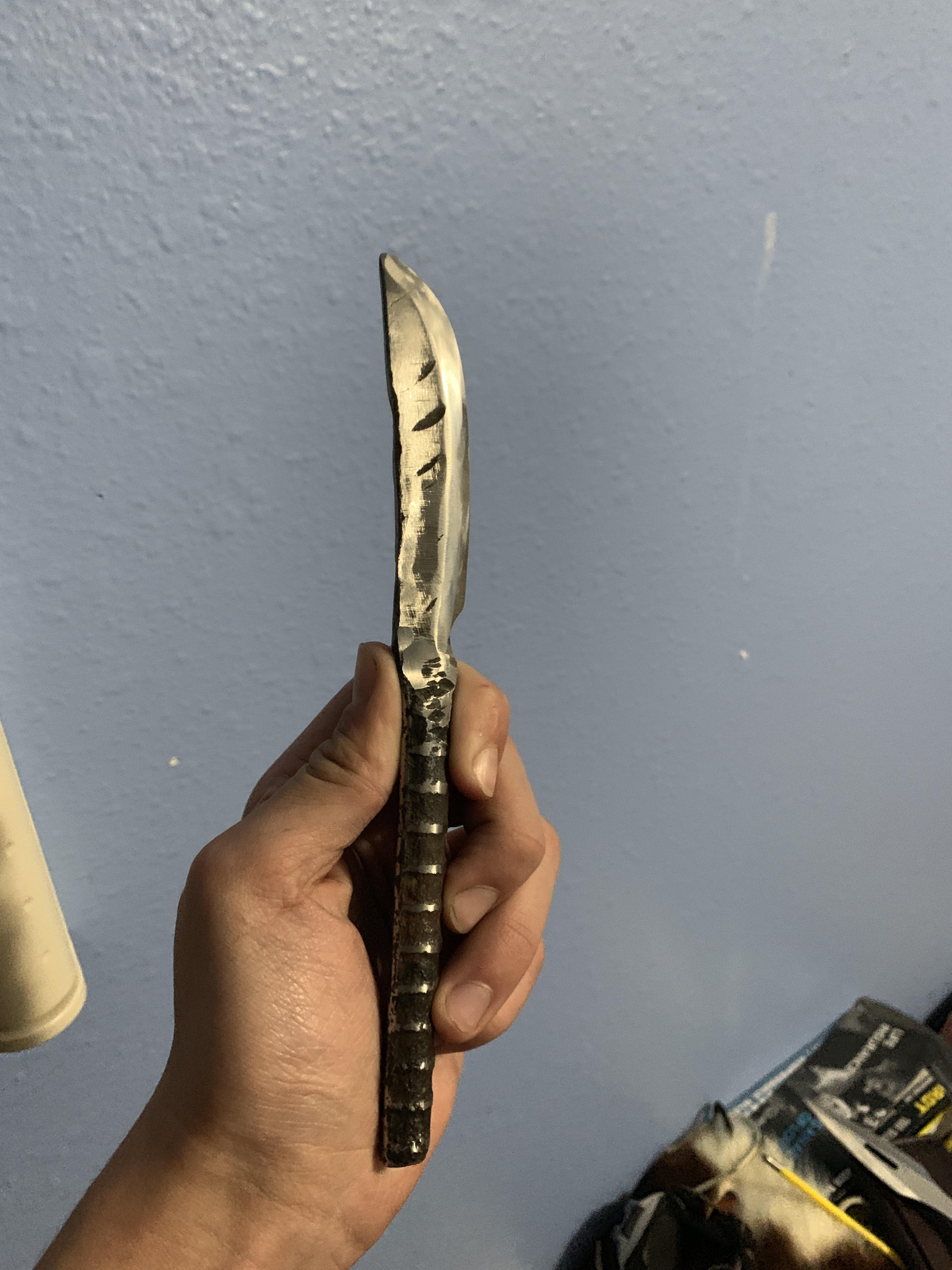 First knife. 3/8 inch rebar. Water quenched and tempered. I’ve