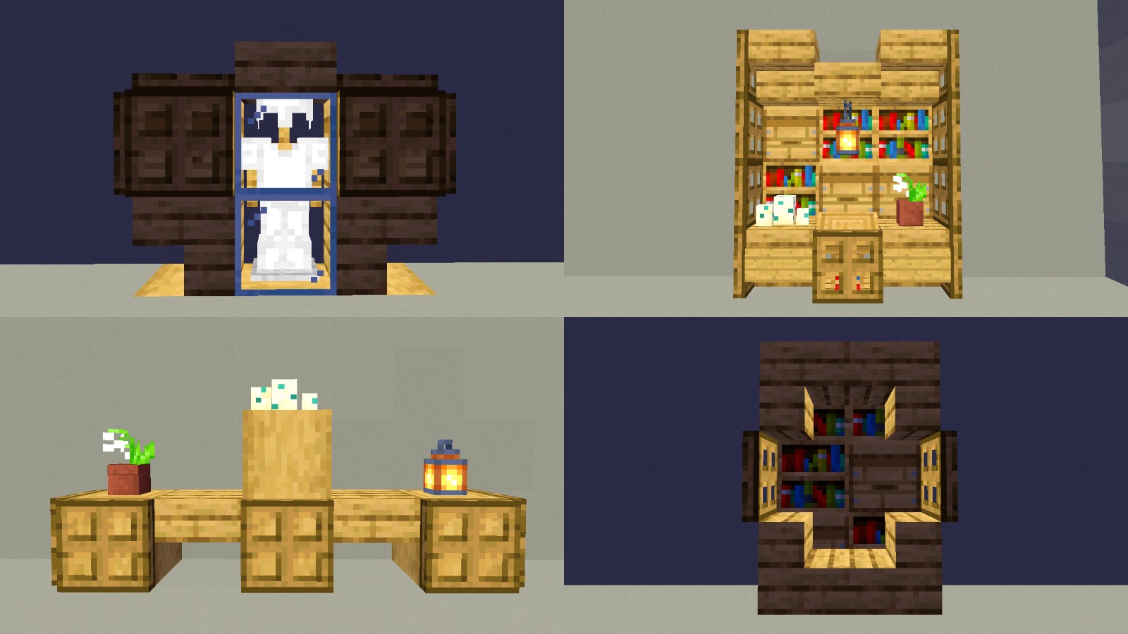 Minecraft 4 simple furniture build ideas/designs (Video link in