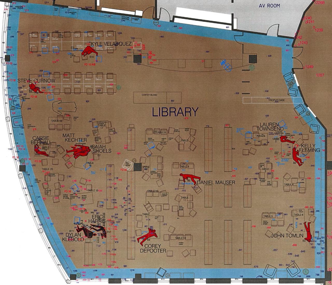 Columbine 3519 Denver Map Columbine library map showing where the victims died masskillers