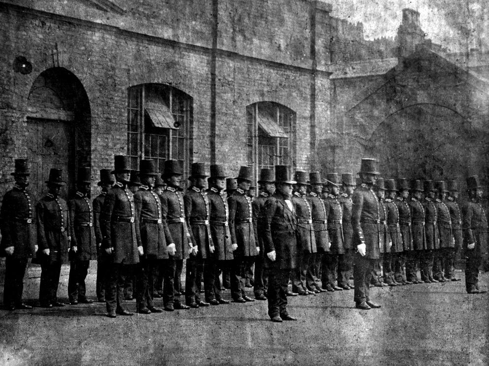 Manchester City Police peelers parade in the yard of the city's Albert