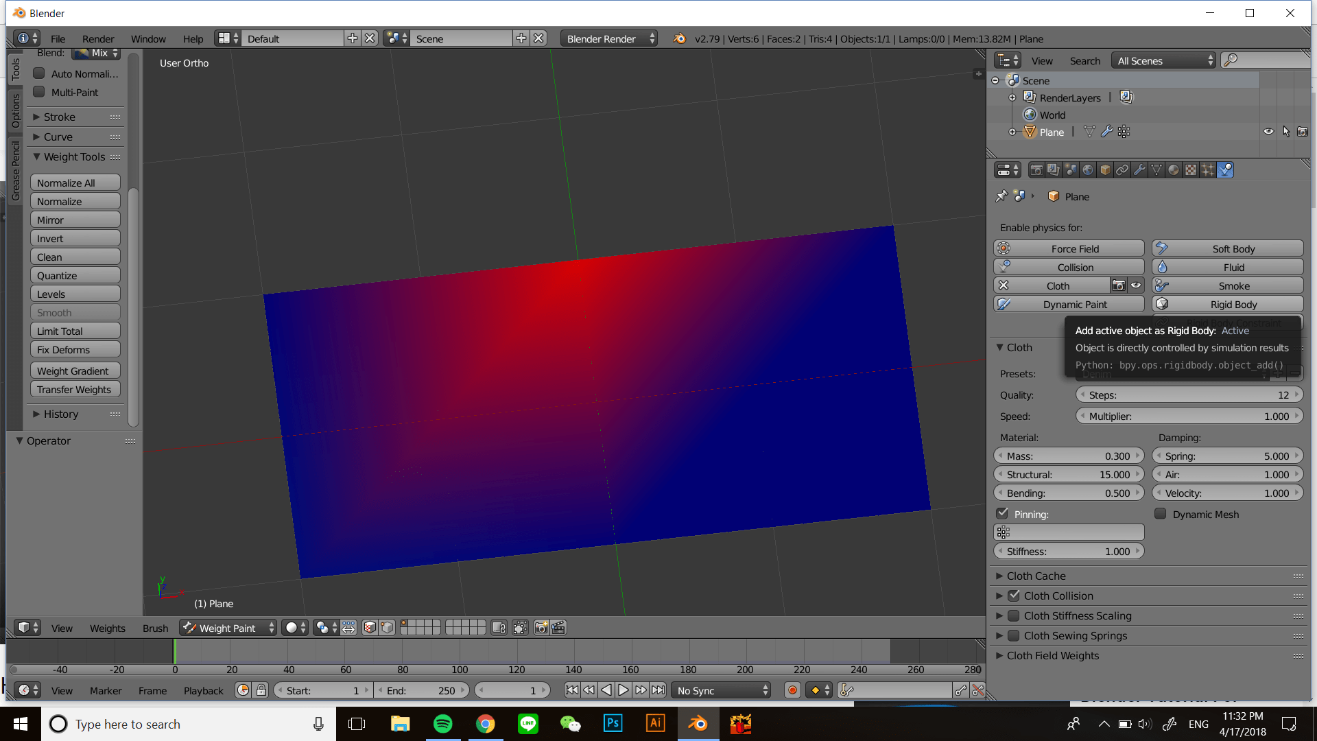why can't I weight paint ? I can't seem to draw any weight on the plane