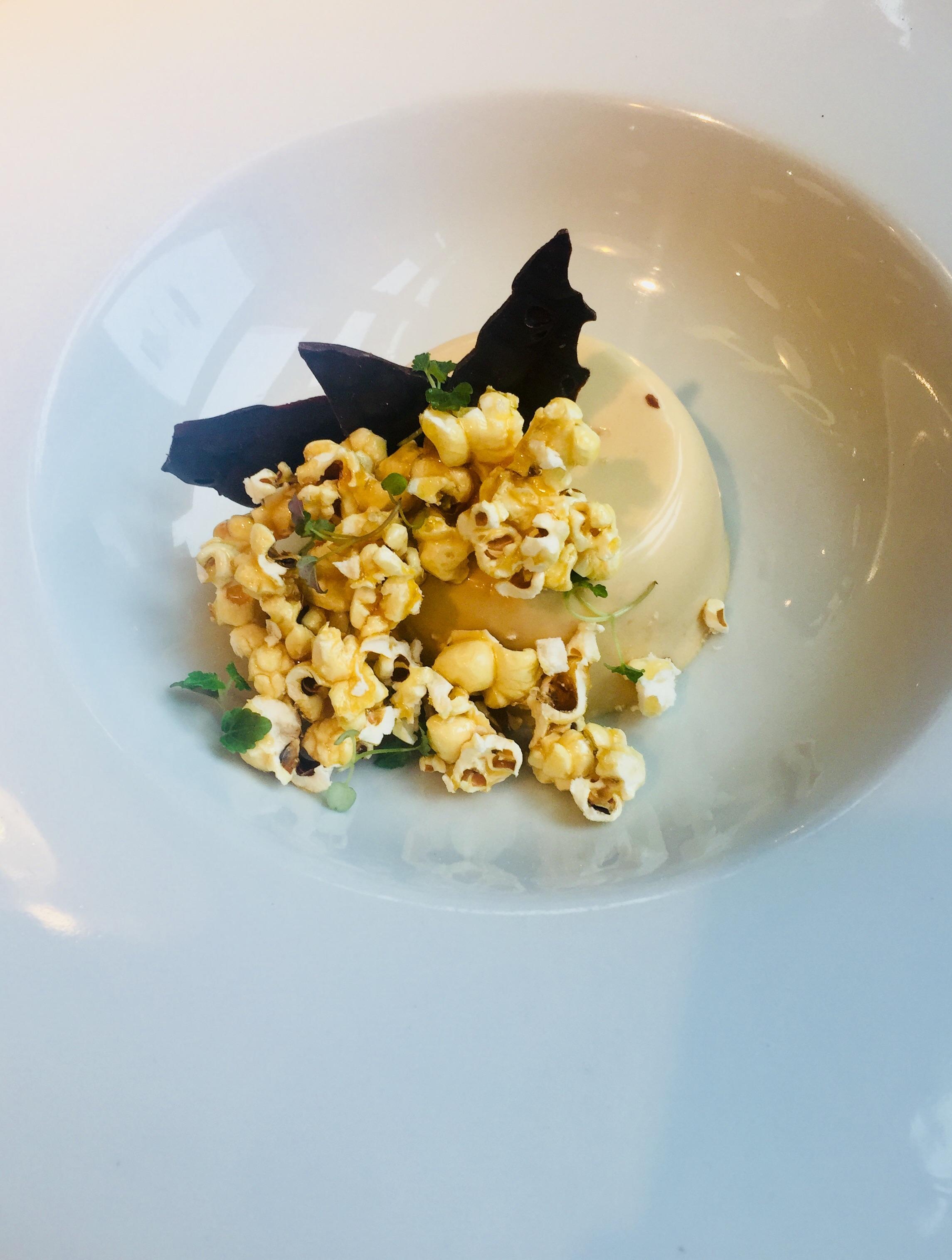 [I ate] Salted caramel panna cotta with toffee popcorn and dark