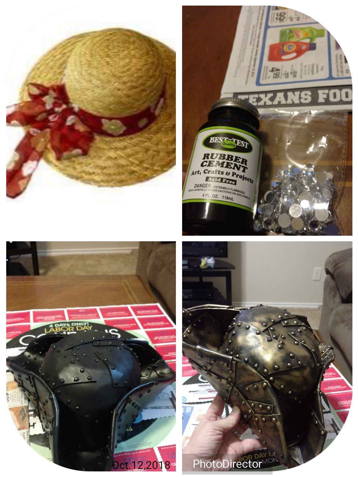 Straw hat to tricorn! Sewn three points to create the shape, duct tape