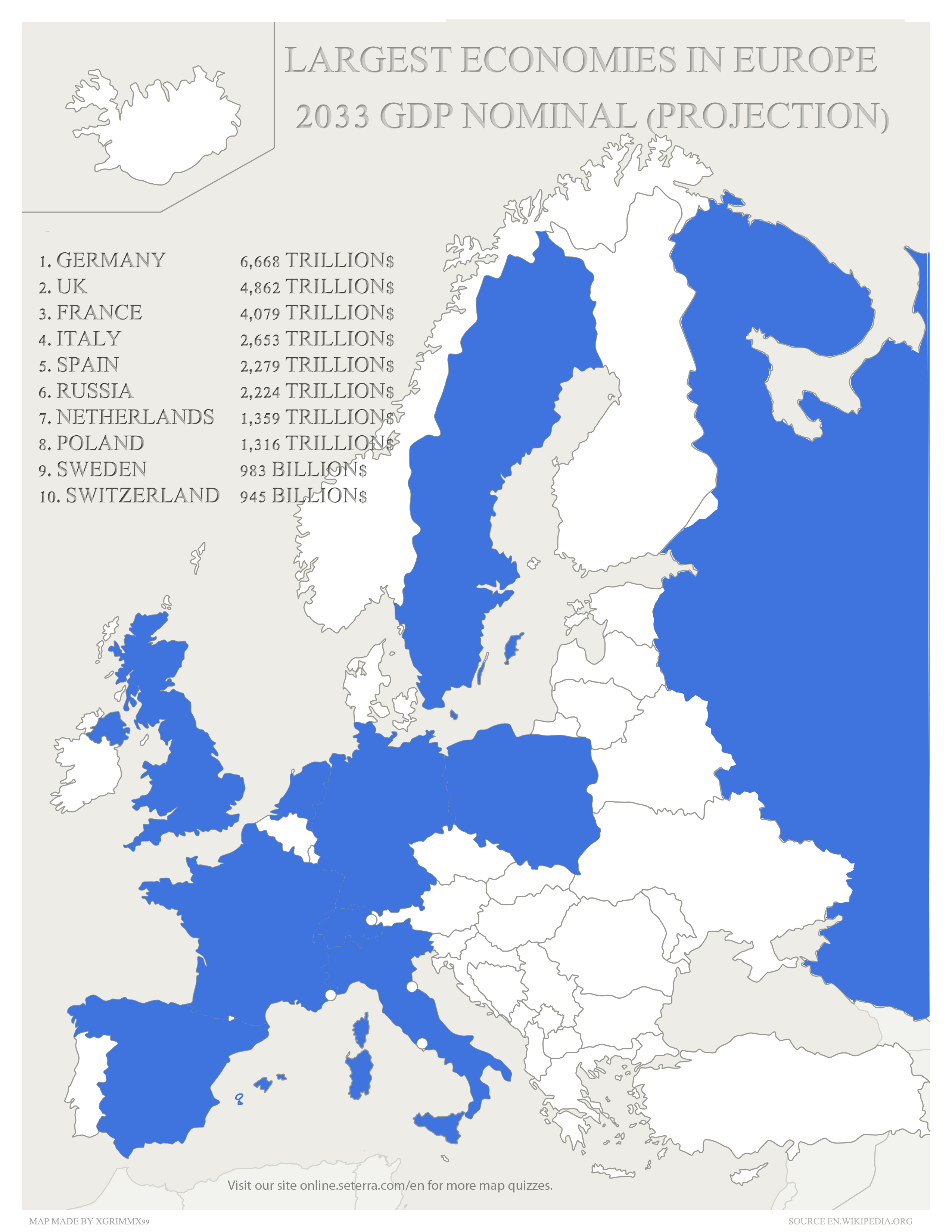Largest Economies in Europe 2033 (GDP Nominal) r/MapPorn