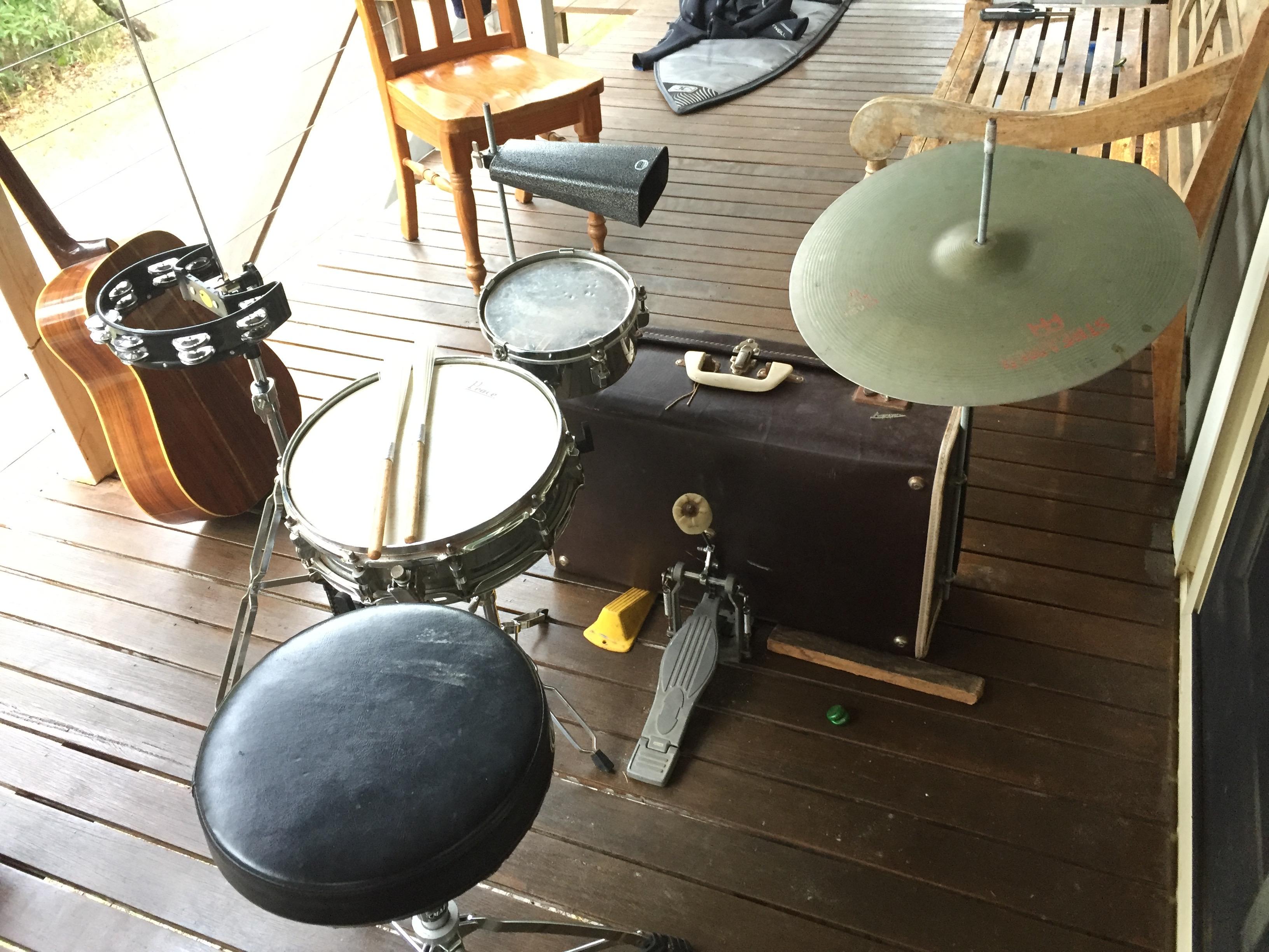 This drumkit packs neatly into its bass drum, which is a suitcase. r