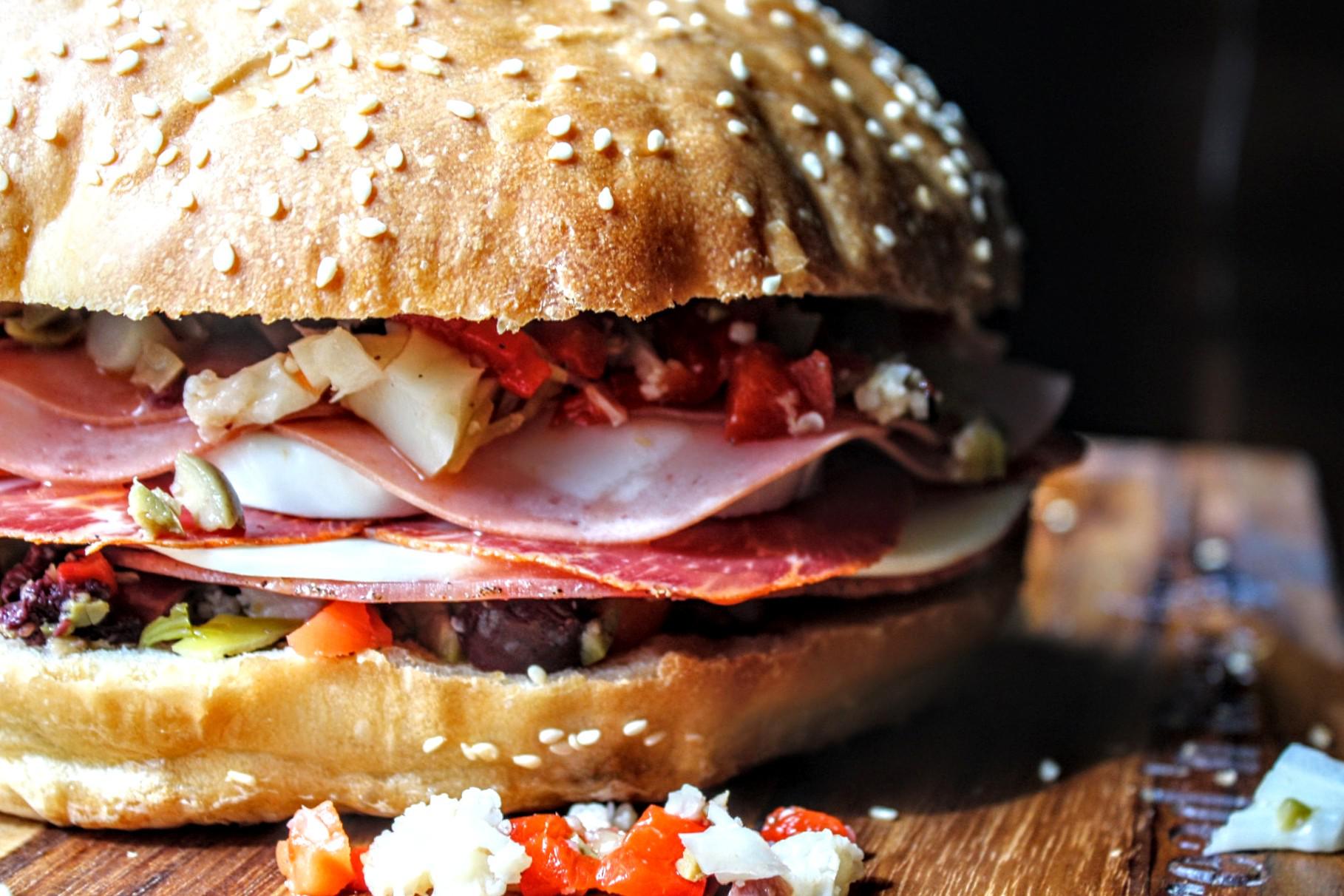 [Homemade] New Orleans style muffaletta bread. Stuffed with capicola