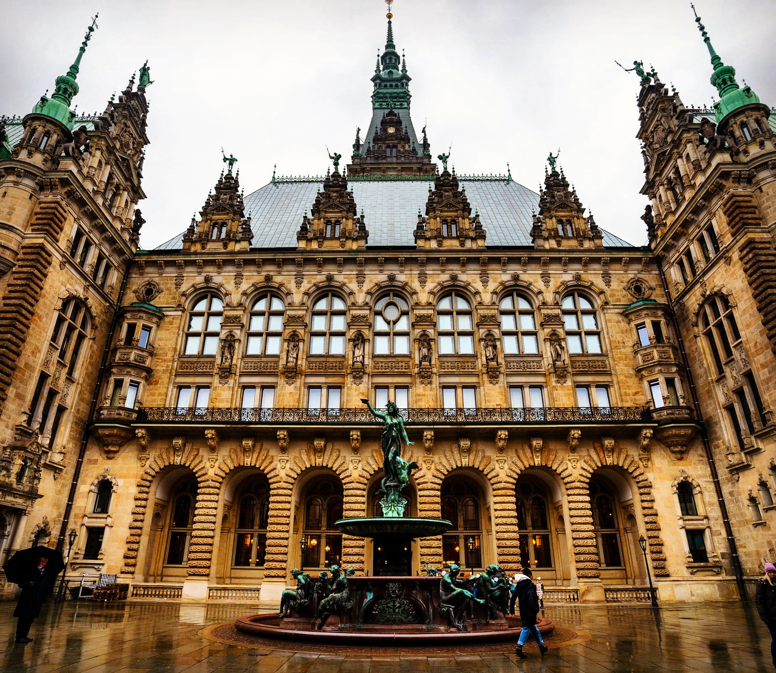 The beautiful inner side of the city hall of Hamburg, this place is