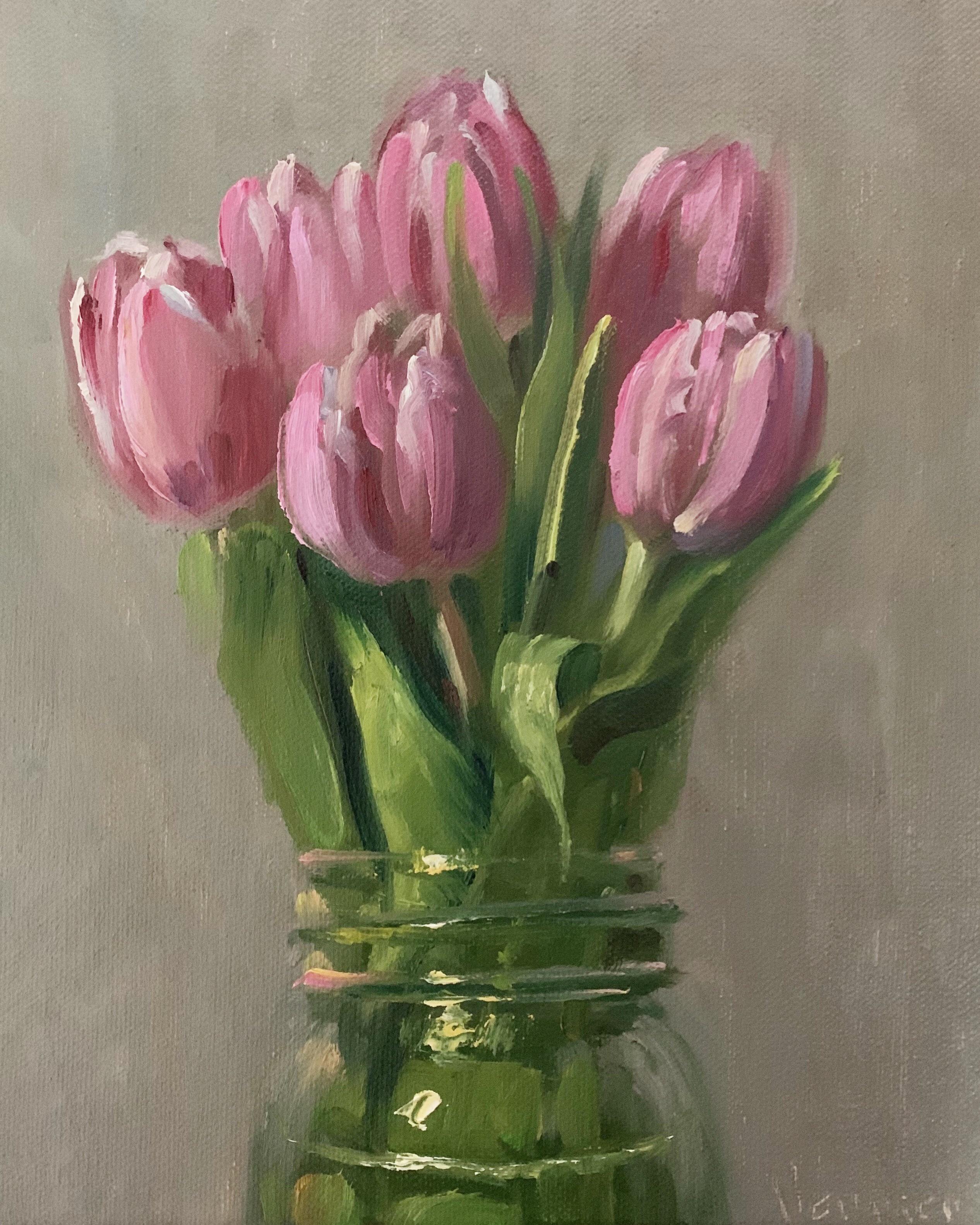 “Tulips in a Jar” oil on canvas r/painting
