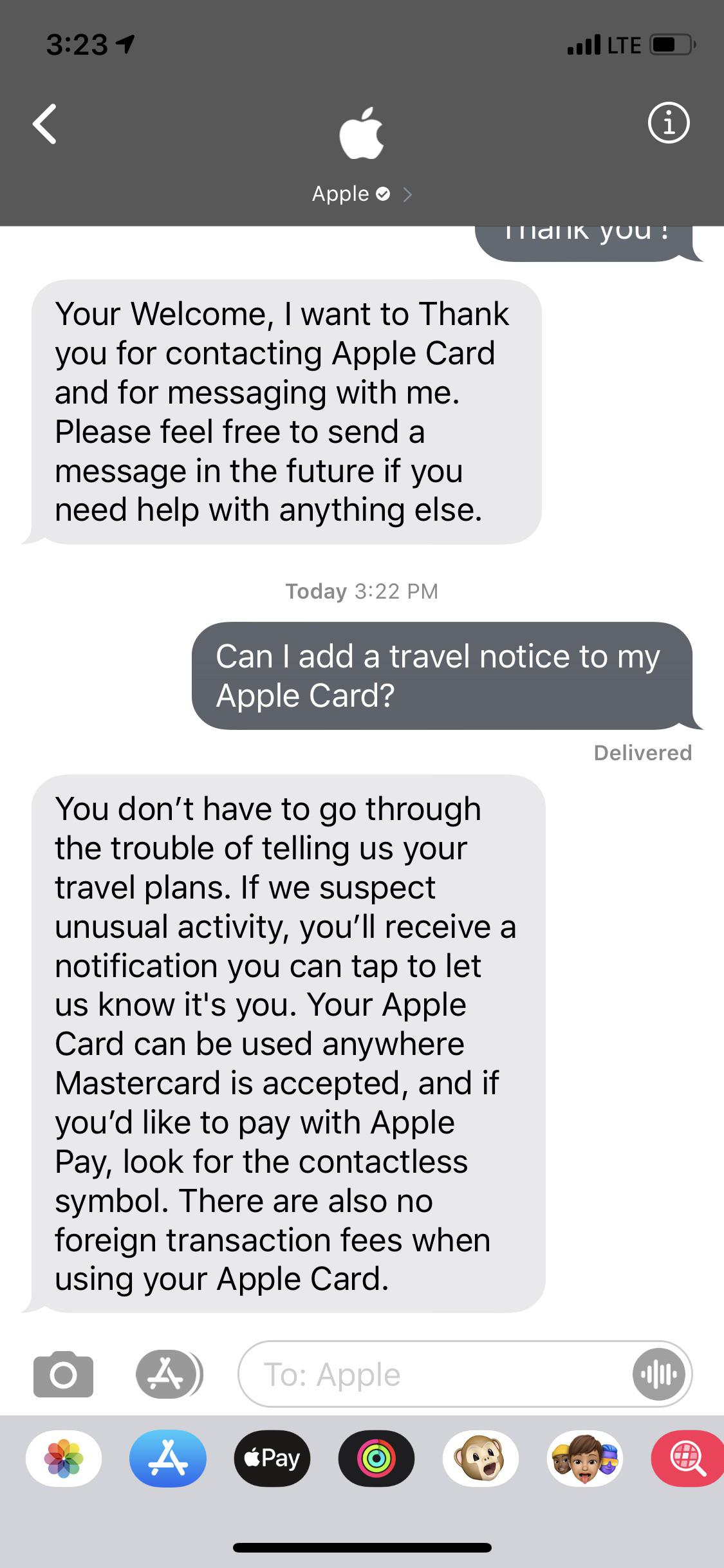 Travel notice not required r/AppleCard