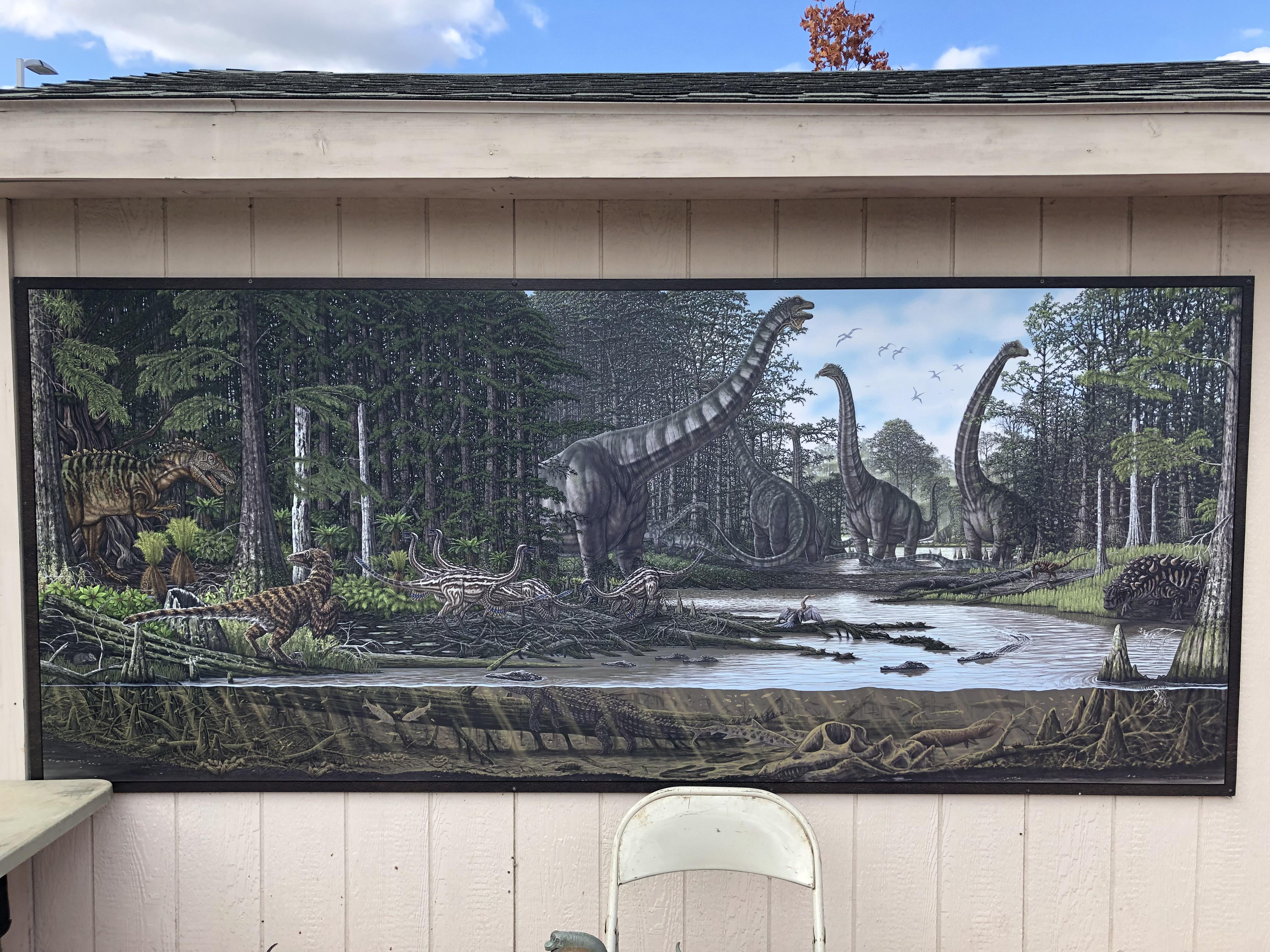 Mural at Laurel Dinosaur Park, showing what the area looked like during