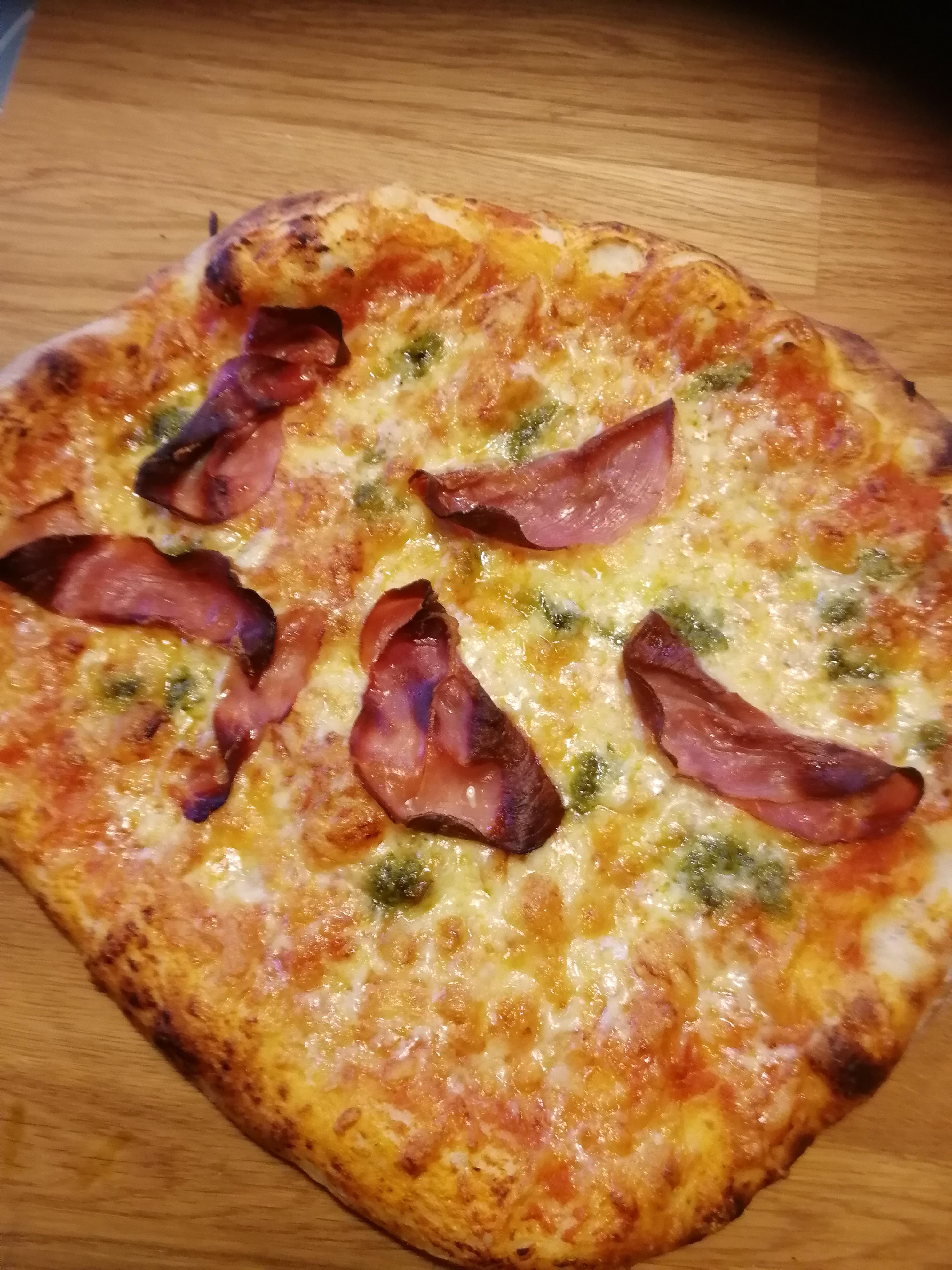 Prosciutto and pesto pizza r/Pizza