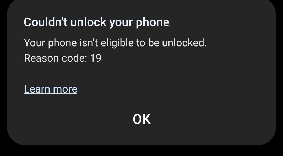 Tmobile phone locked under code 19? r/tmobile