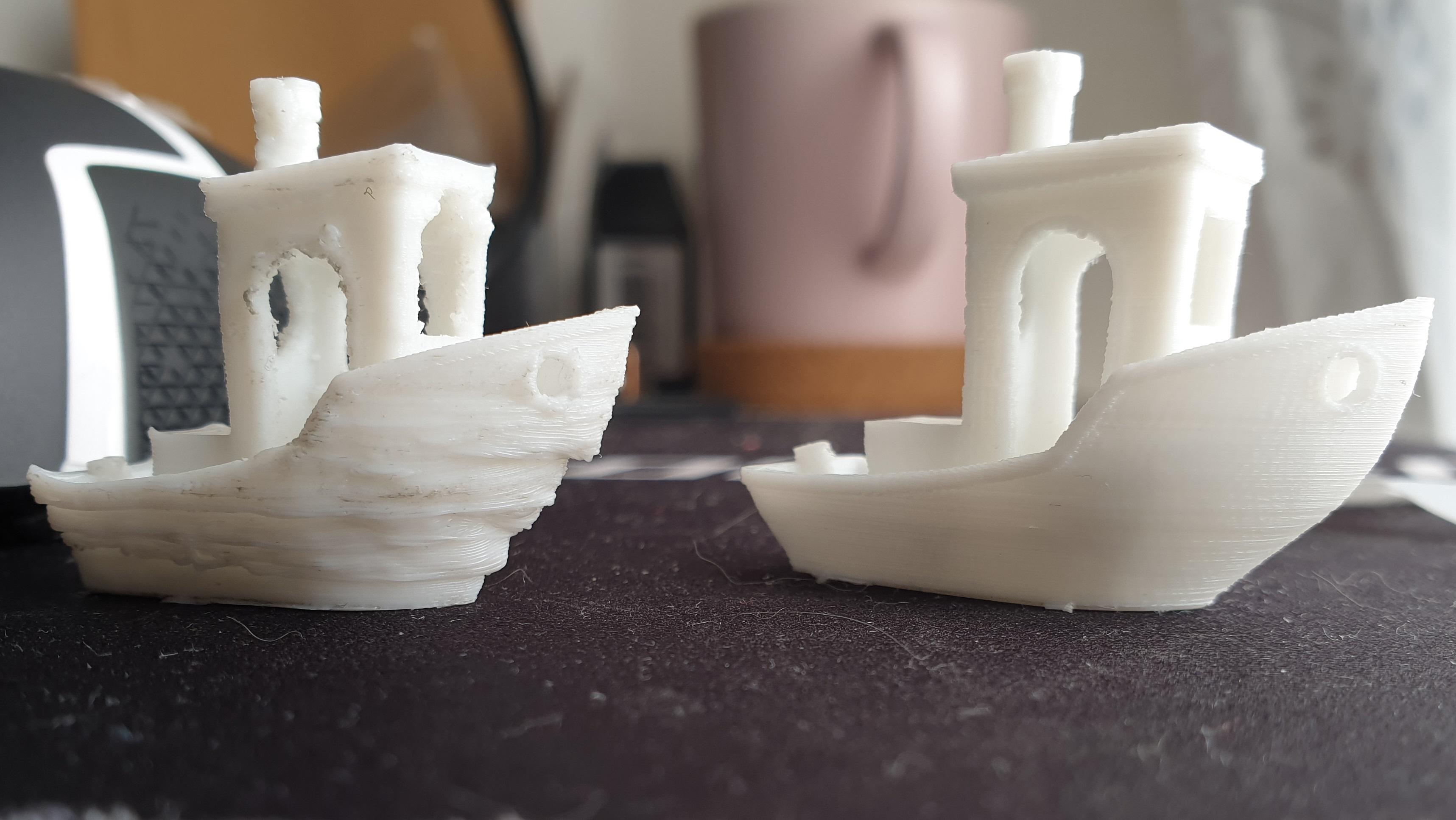 My very first 3D print VS a week later, thanks to the community. You