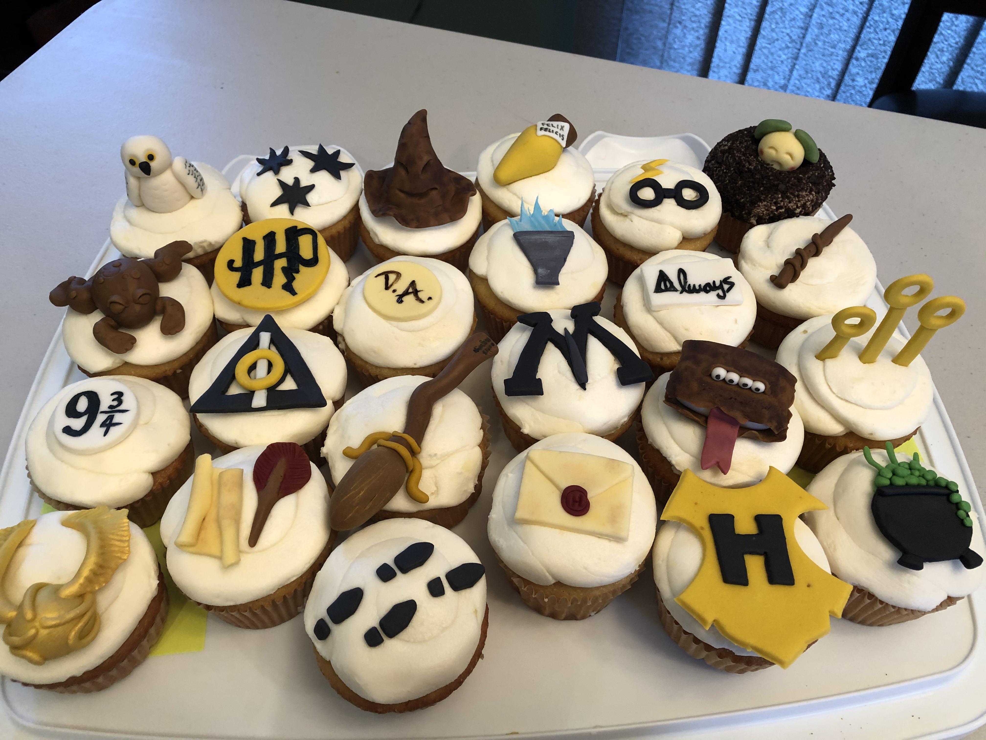 Harry Potter cupcakes for a friend. Each cupcake has colored icing so