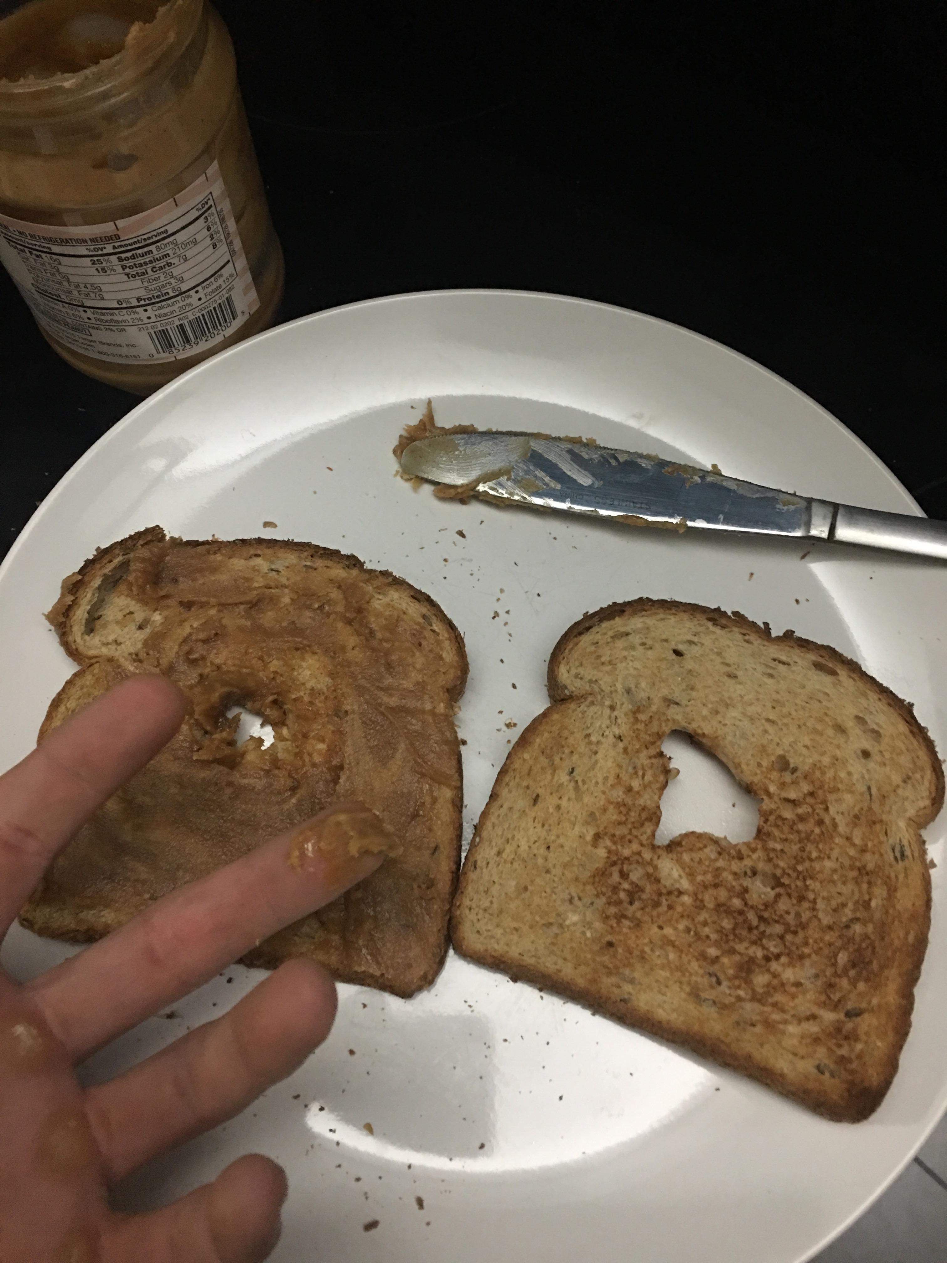The holes in this loaf of bread. Messy to make and messy to eat. r