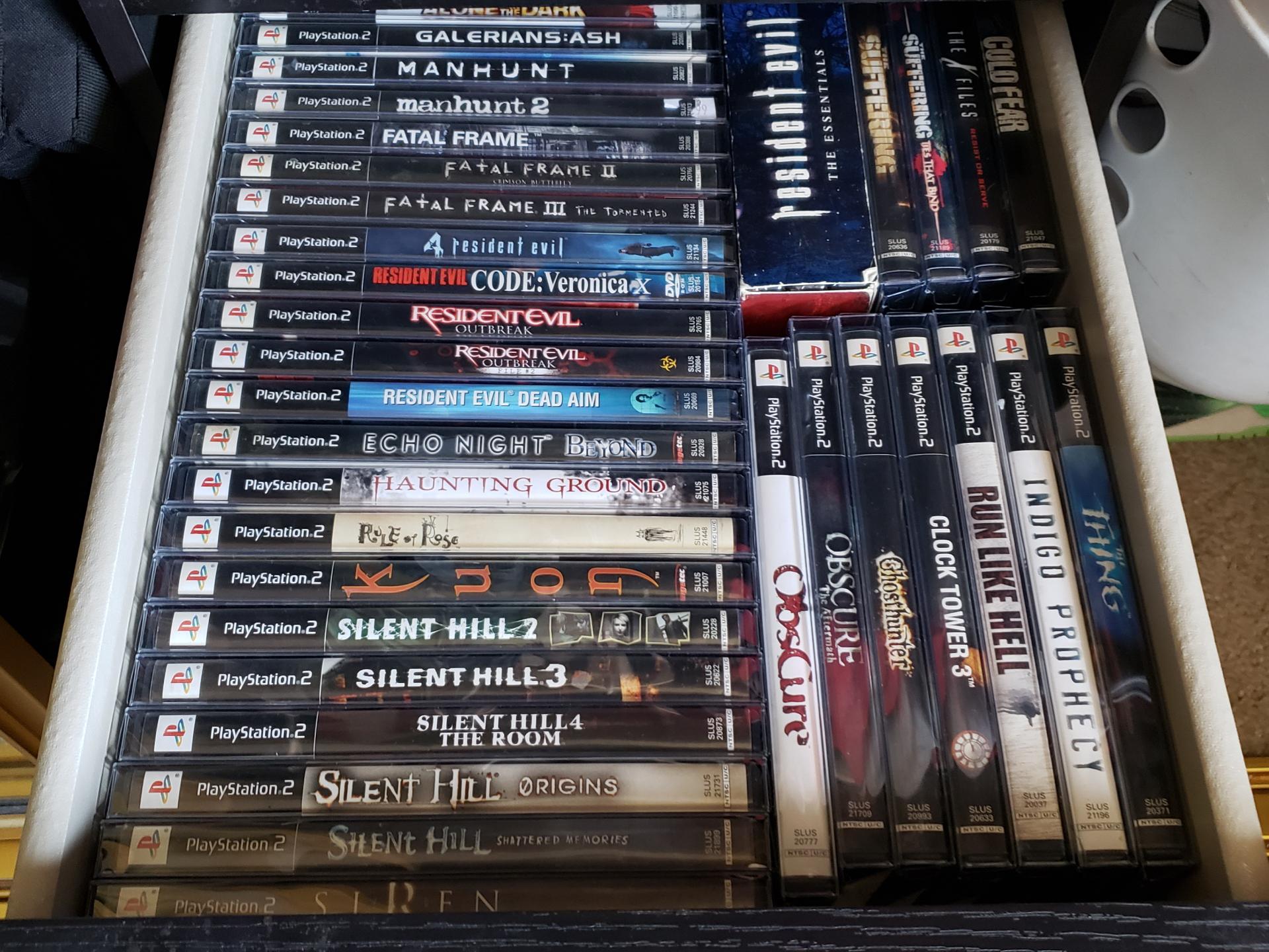 My favorite part of my collection, complete NA PS2 horror library. r