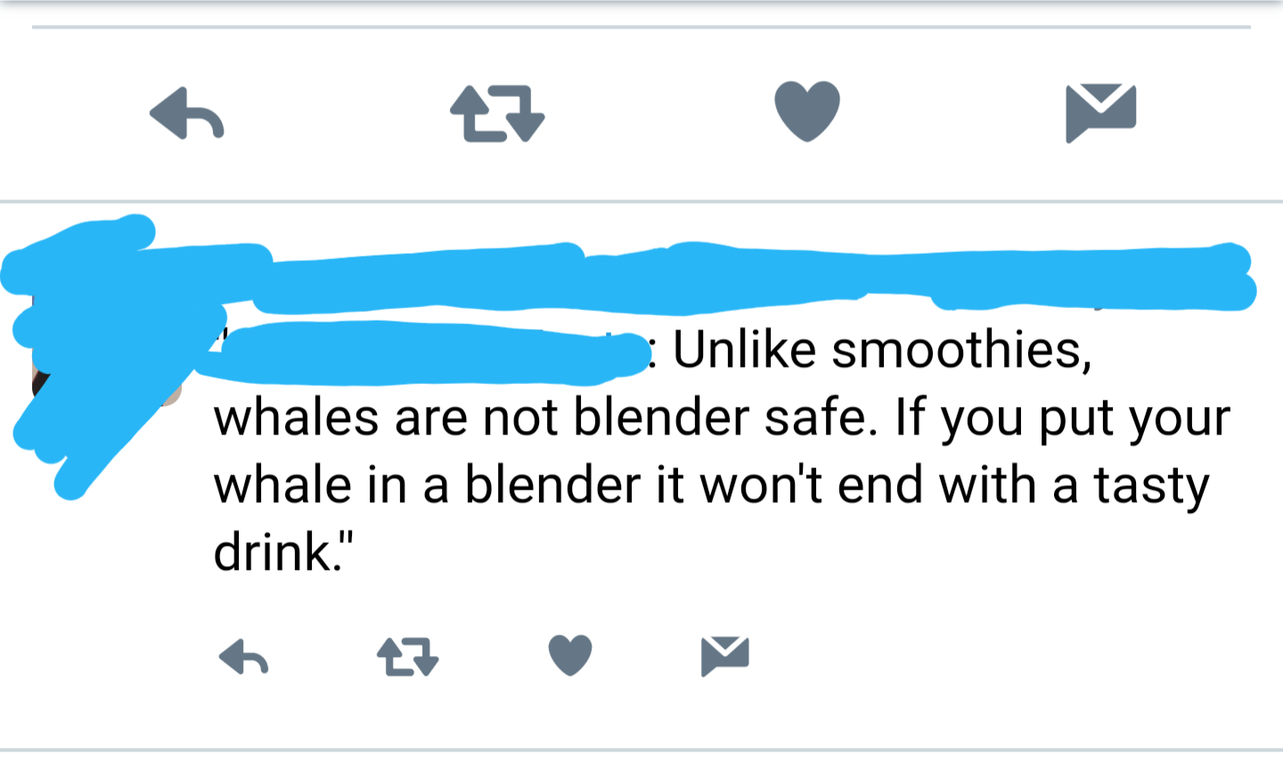 "If you put your whale in a blender it won't end with a tasty drink. r/BrandNewSentence
