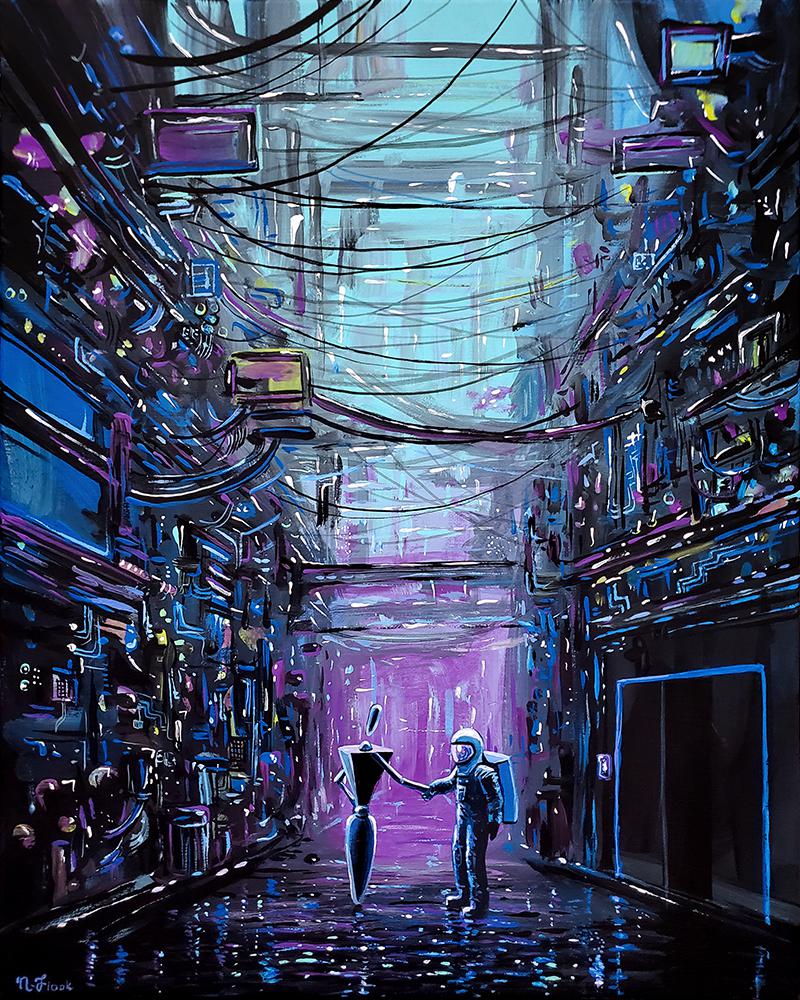 A cyberpunk themed acrylic painting of mine. I call To