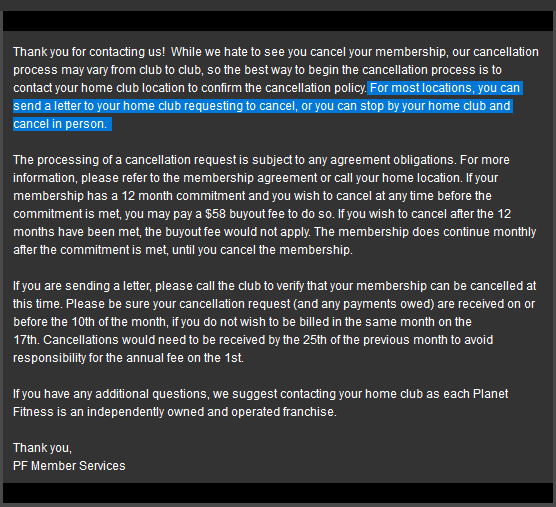 fitness won't let you cancel via Phone, Email, Online or in