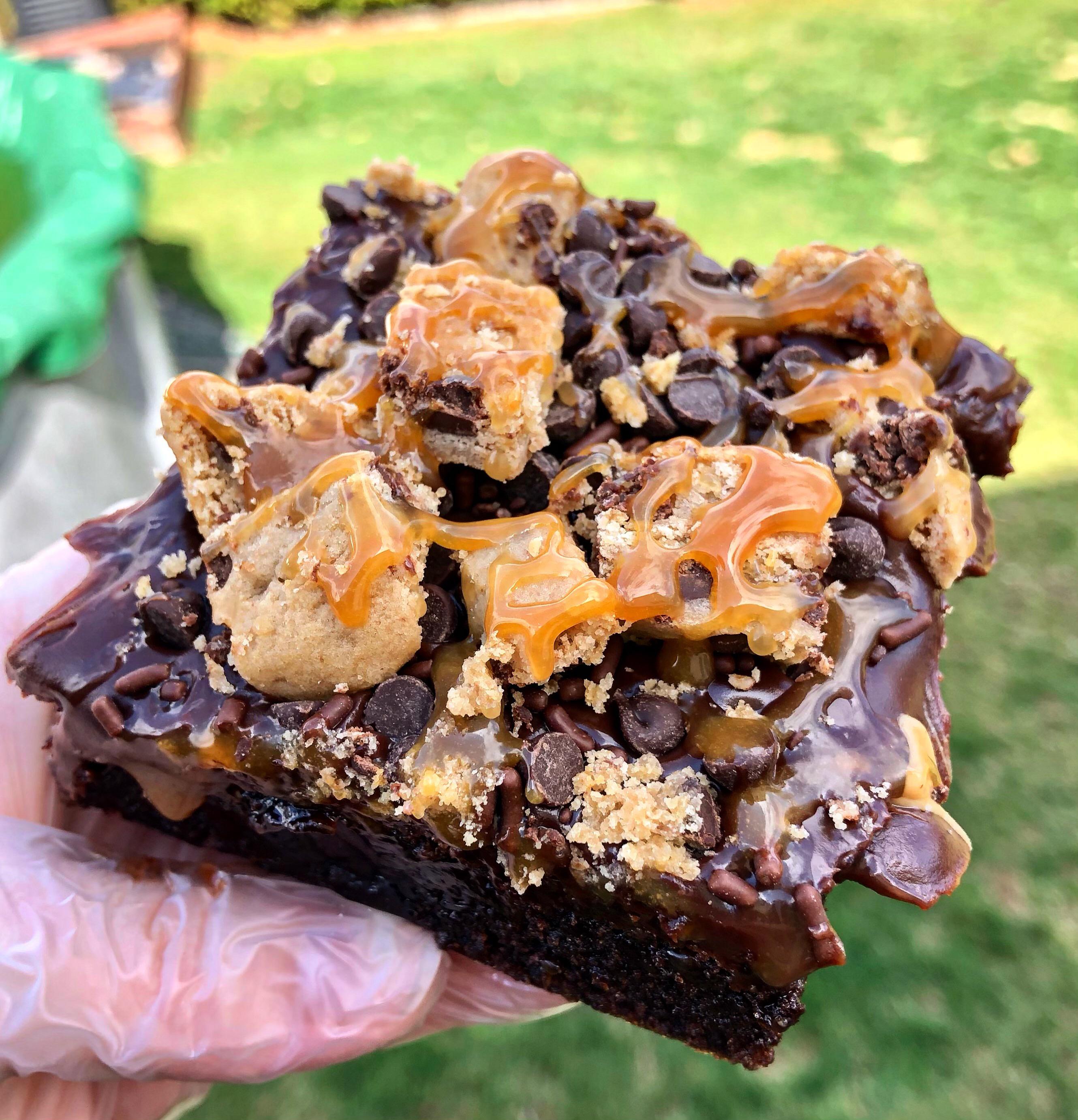 Caramel cookie dough brownie. r/Baking