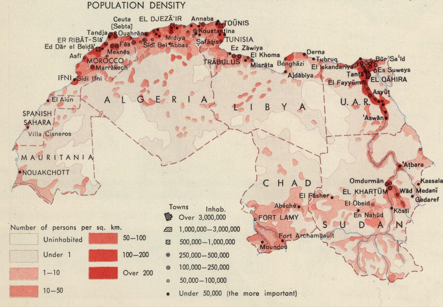Population Density of North Africa r/MapPorn
