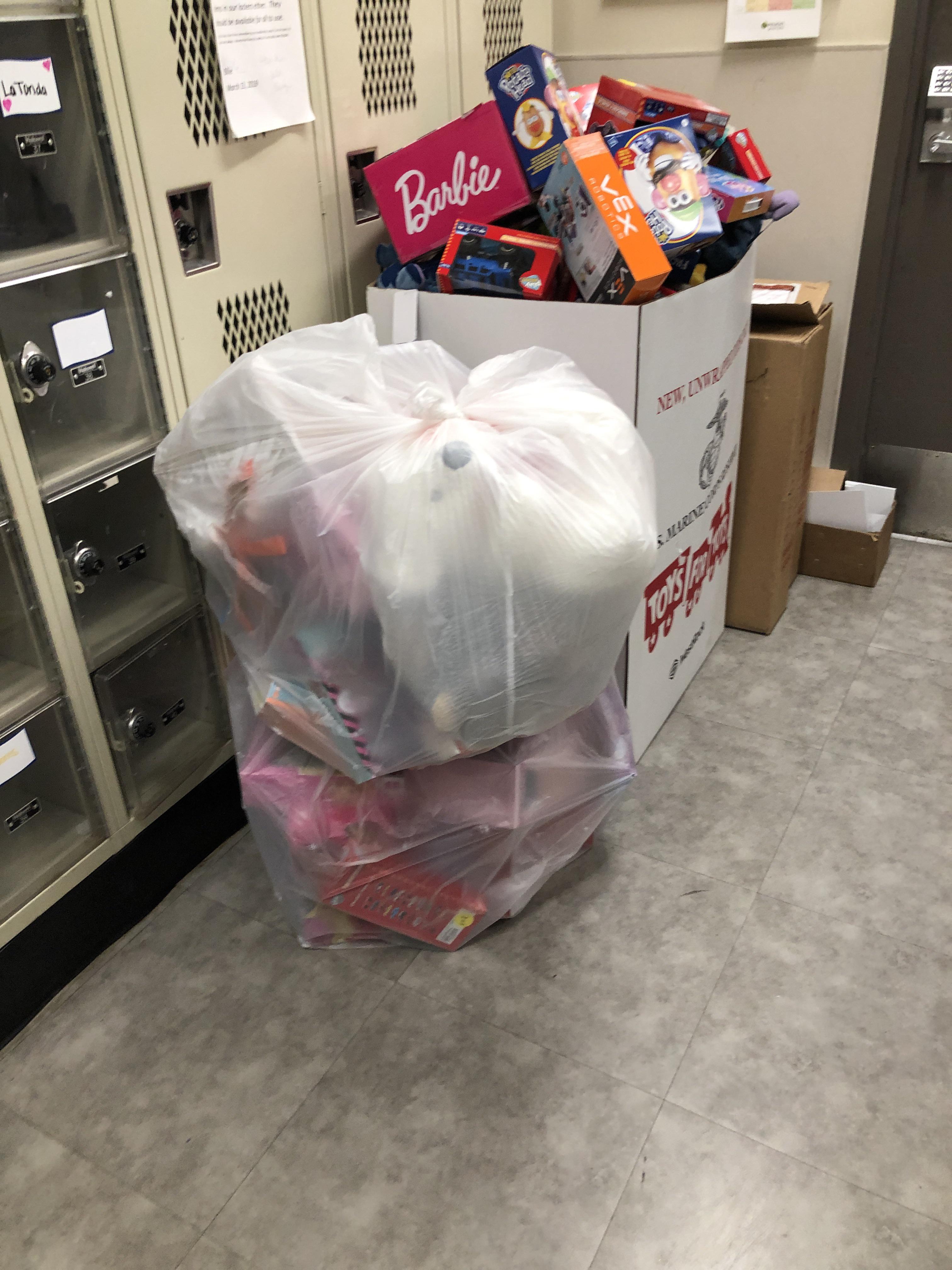 Our Current Toys for Tots Bin + another full box on the floor 🥰 r