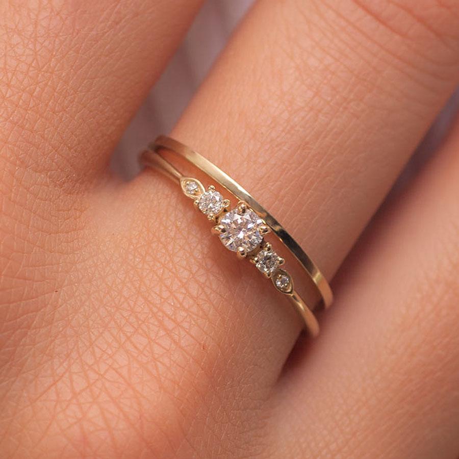 Simple Diamond Promise Ring (14K Gold, Natural Diamonds center diamond
